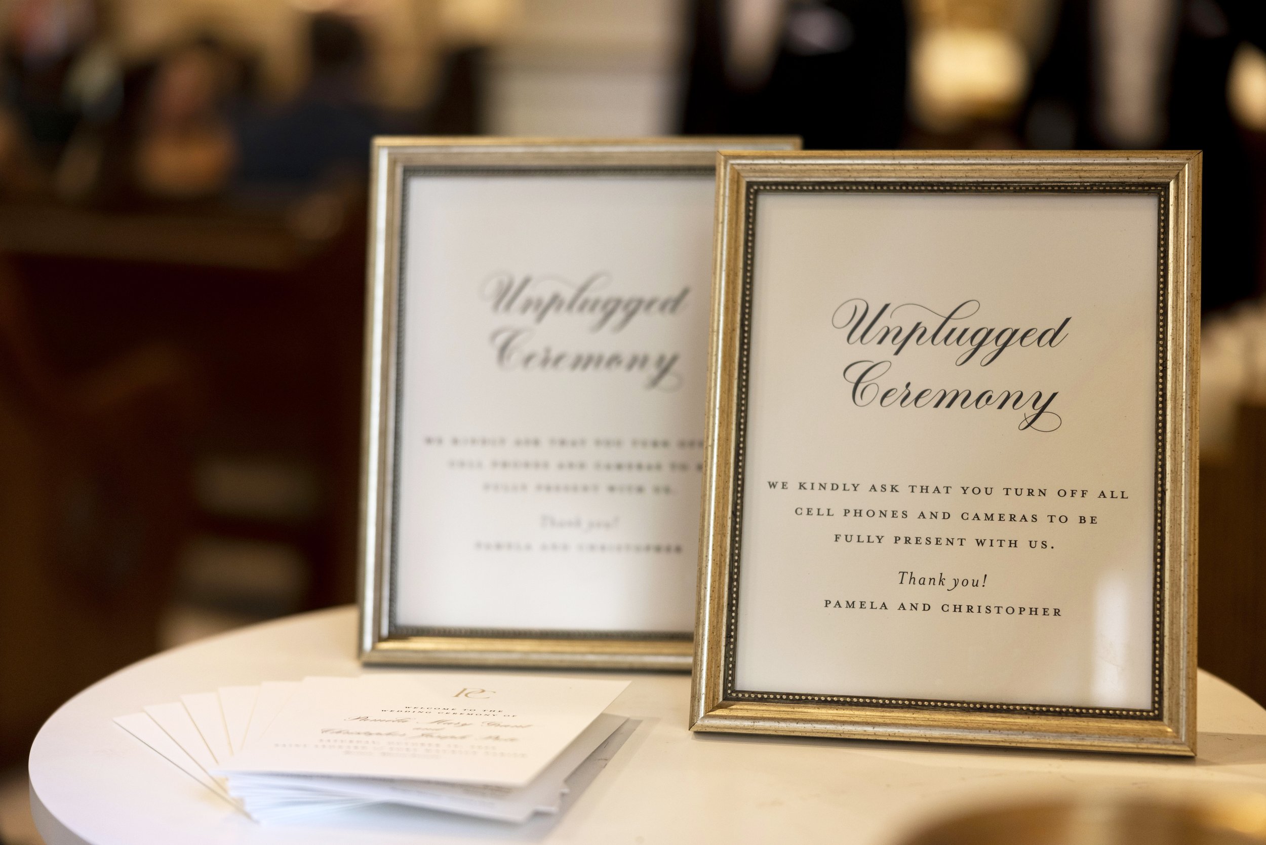 wedding signs during park plaza wedding