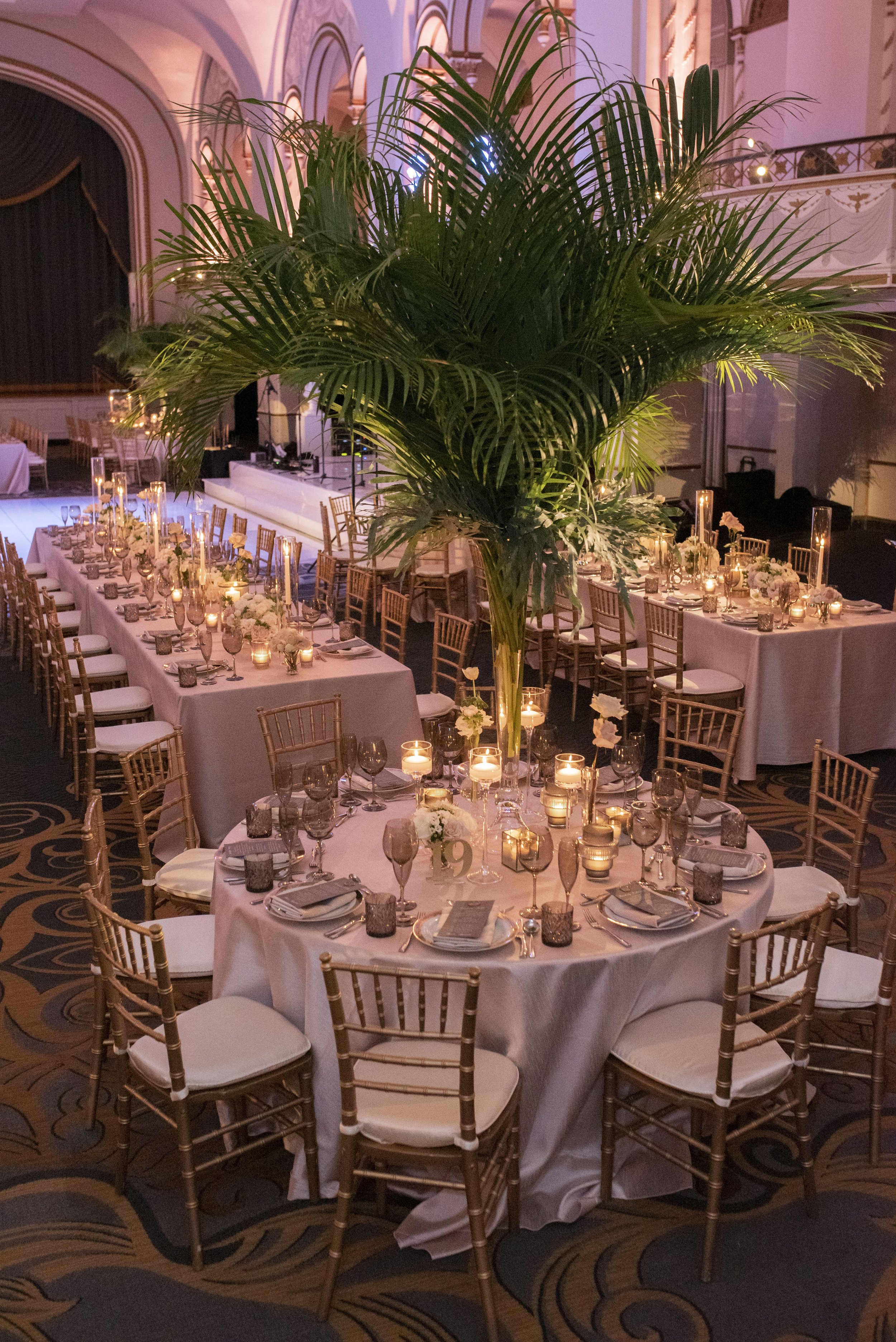 Boston ballroom wedding reception photos with palm trees