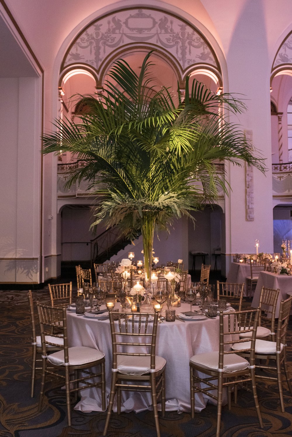 Boston ballroom wedding reception photos with palm trees
