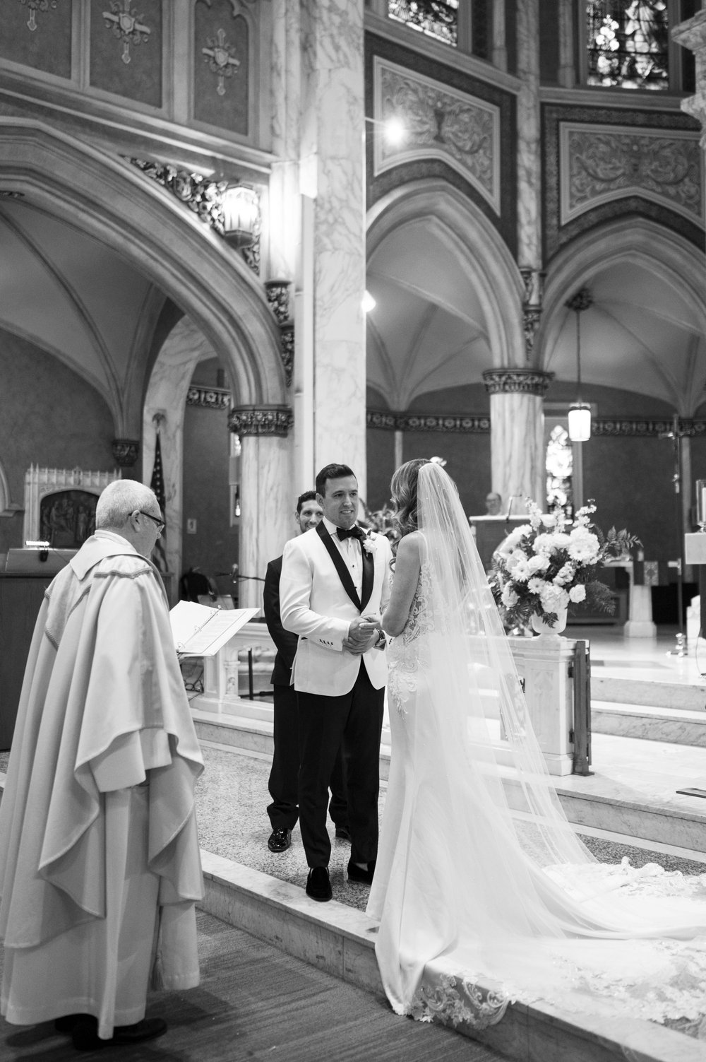 wedding ceremony photos in church with bride and groom