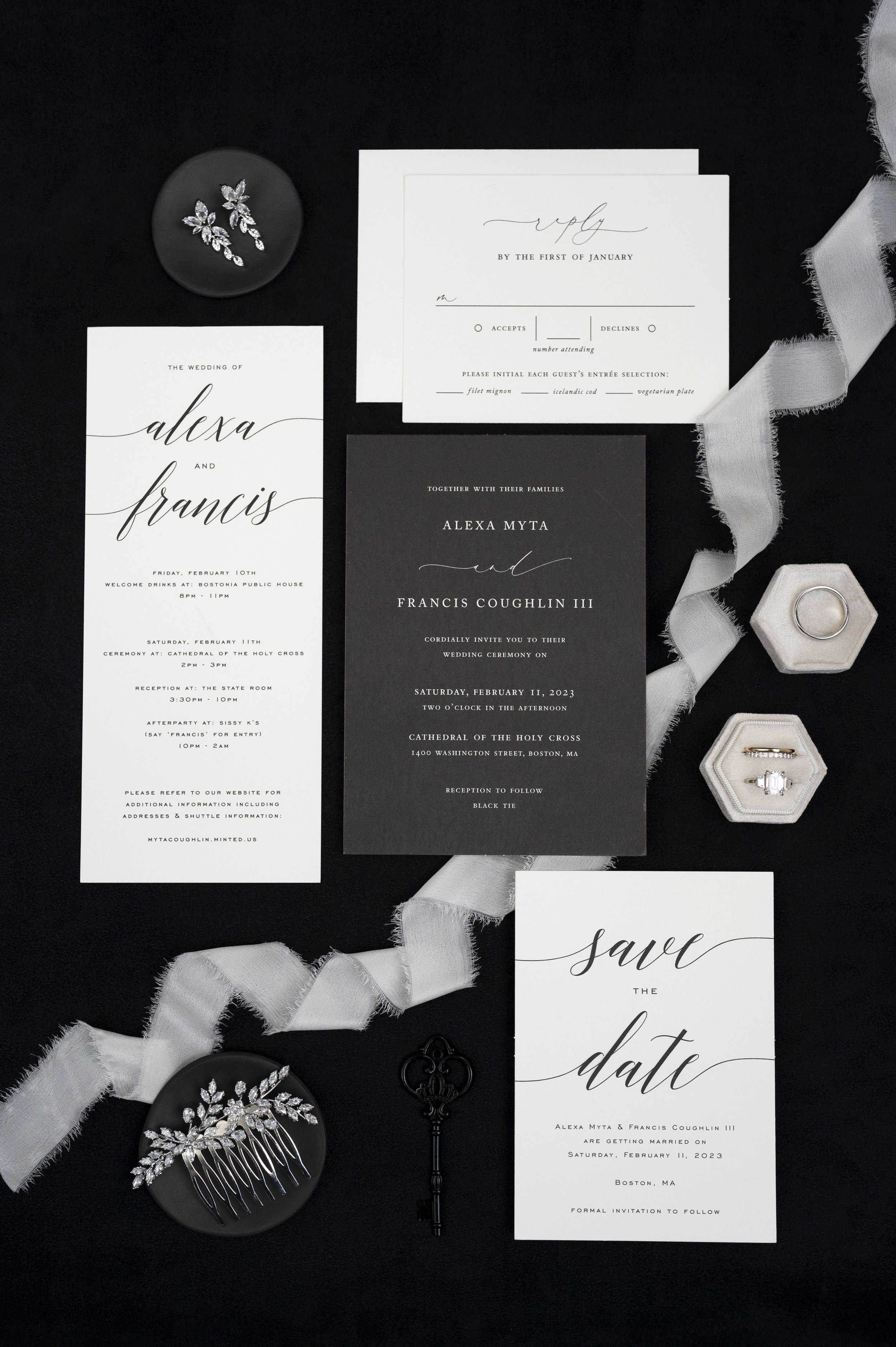 lay flat wedding details invitation and jewlury