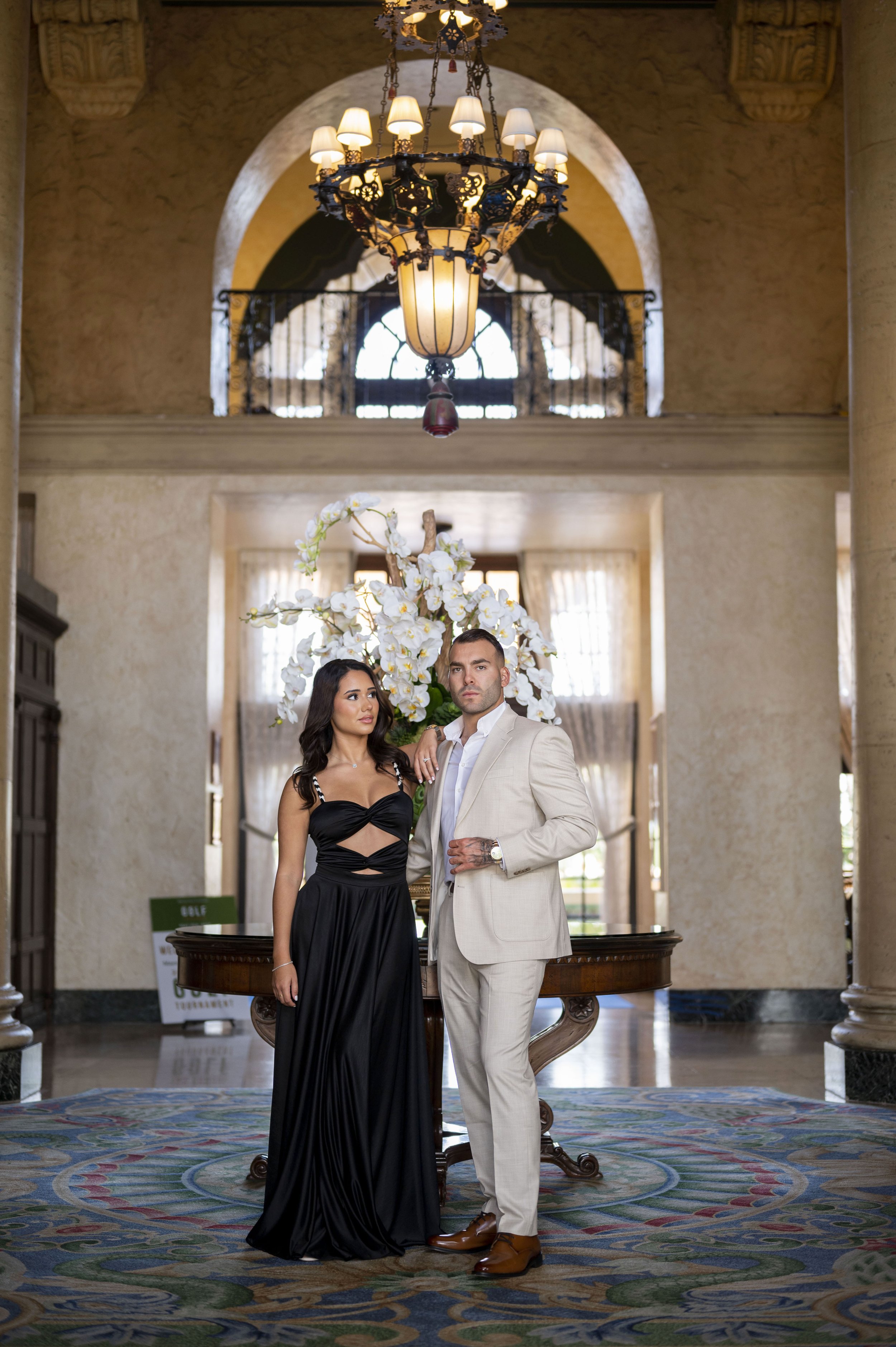 groom and bride standing inside the lobby of the Biltmore hotel Miami