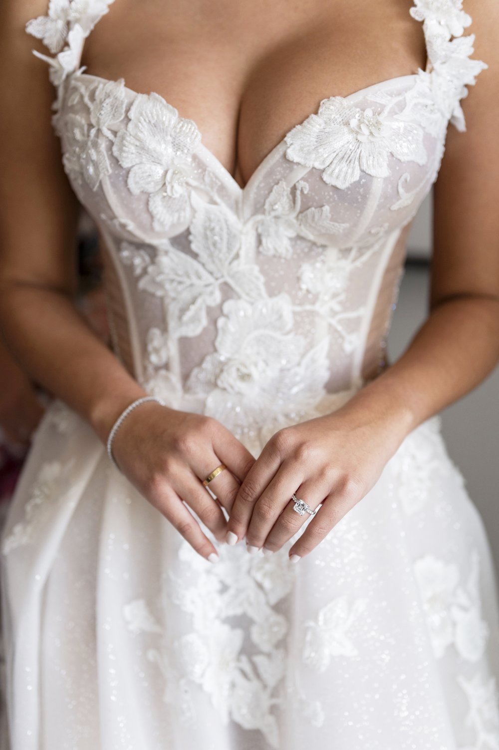 close up of a brides dress