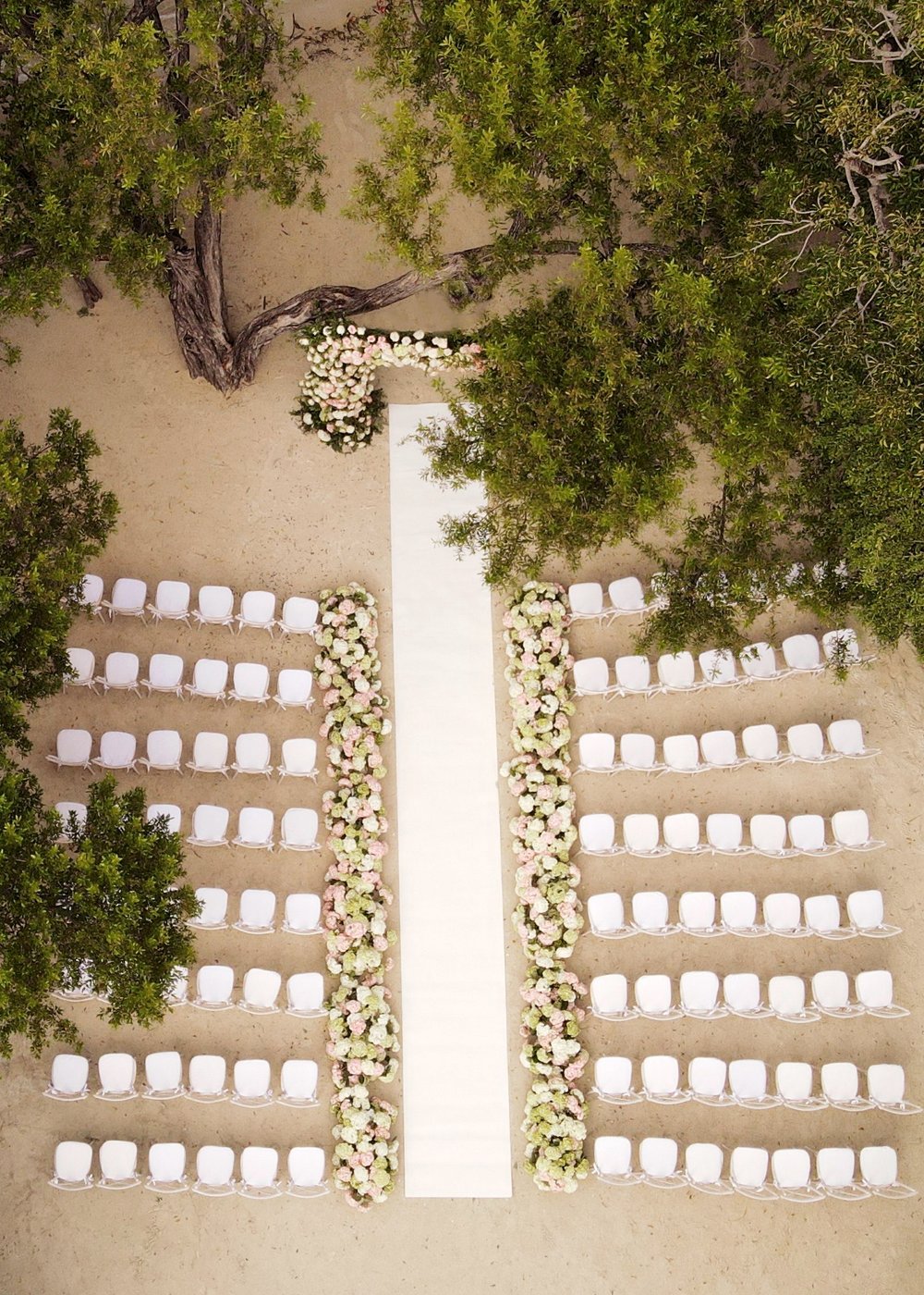 aerial photo of a ceremony set up