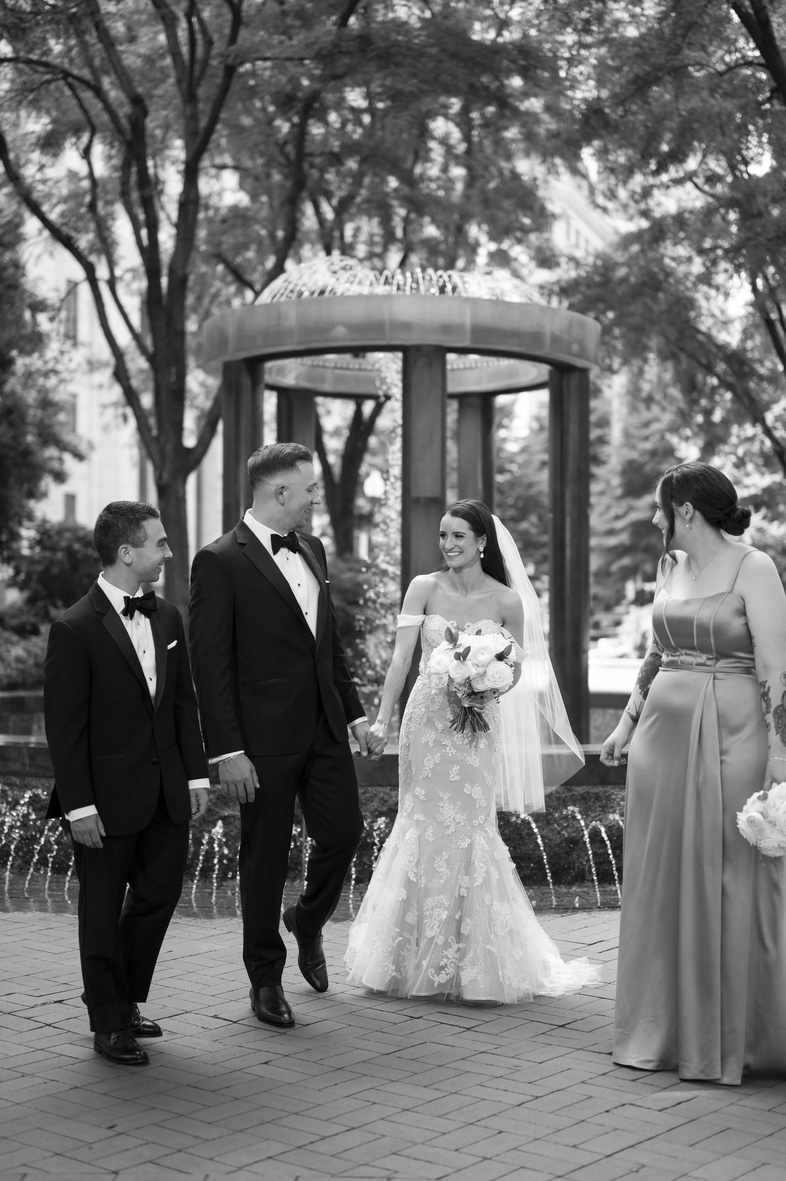  bride and groom with bridal party 
