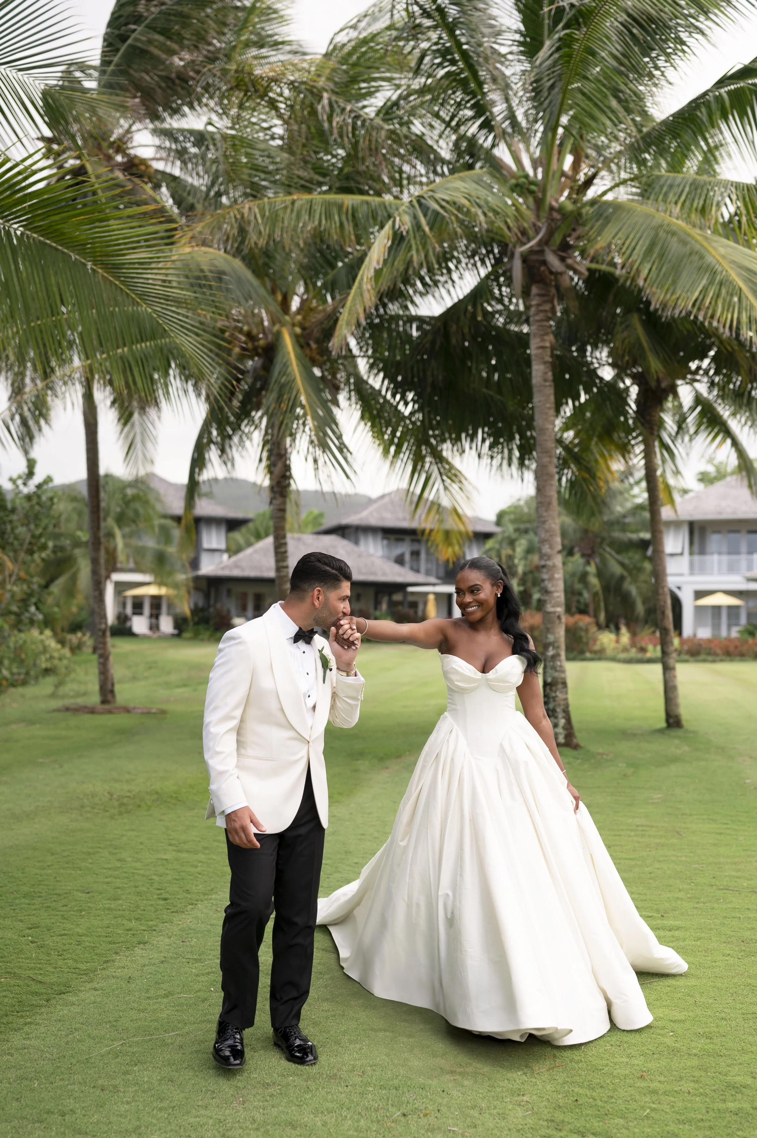 bride and groom walking 