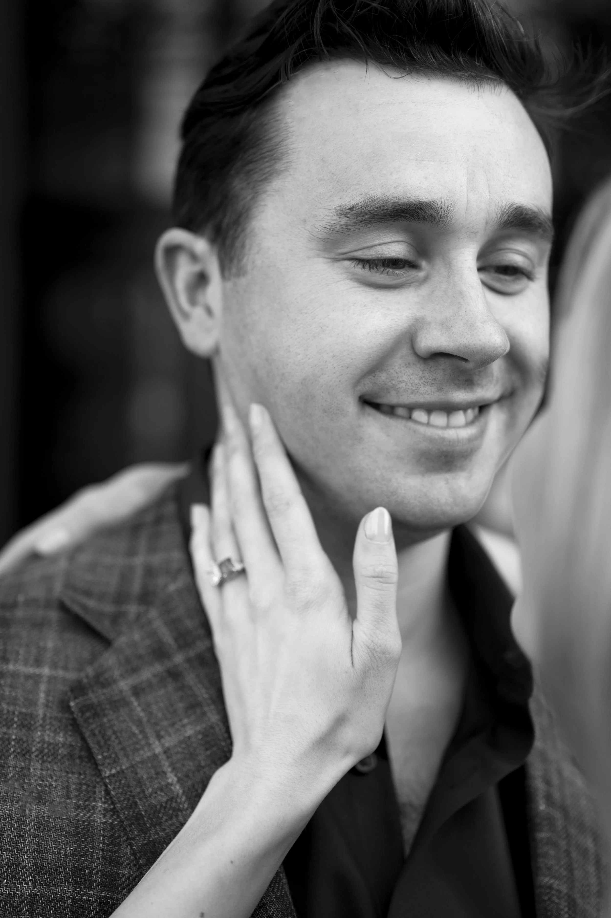 close up of Brendan looking at Cathryn during their boston engagement session
