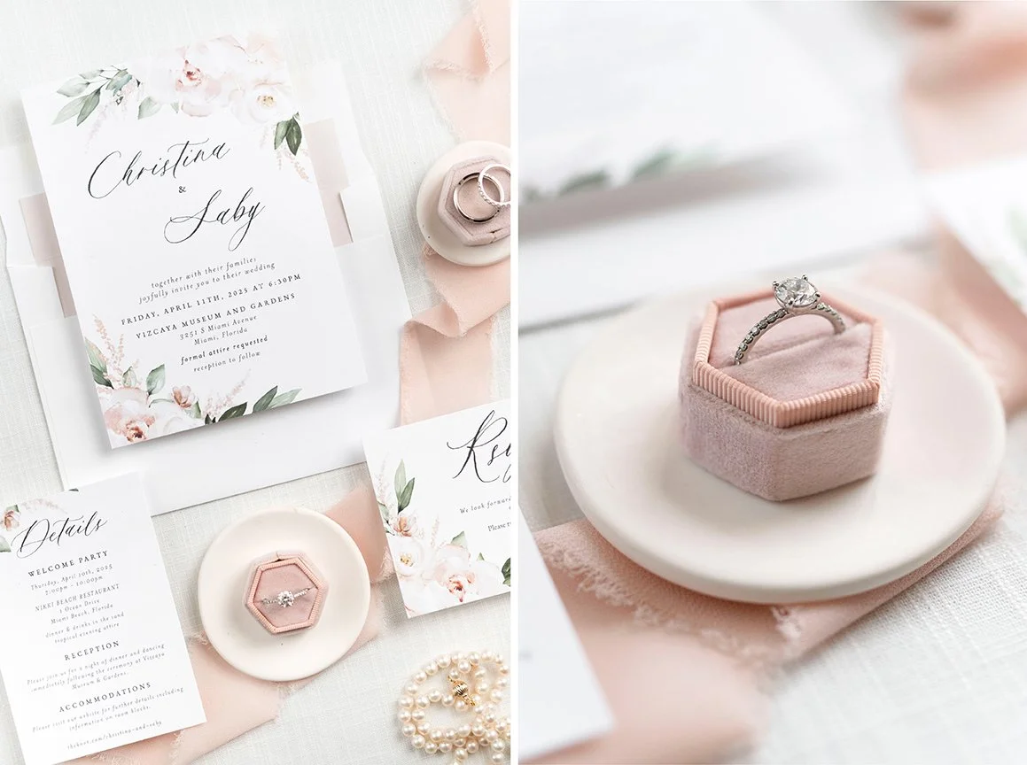 detail of Vizcaya museum wedding invitation in miami