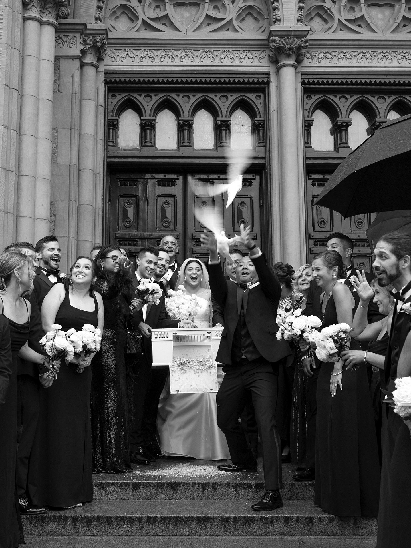 This will forever be one of the funniest moments of my photography career. It was absolutely hilarious, and Jessica and Thomas embraced it with so much joy.

To give you a little context, they planned a classic church exit surrounded by their bridal 