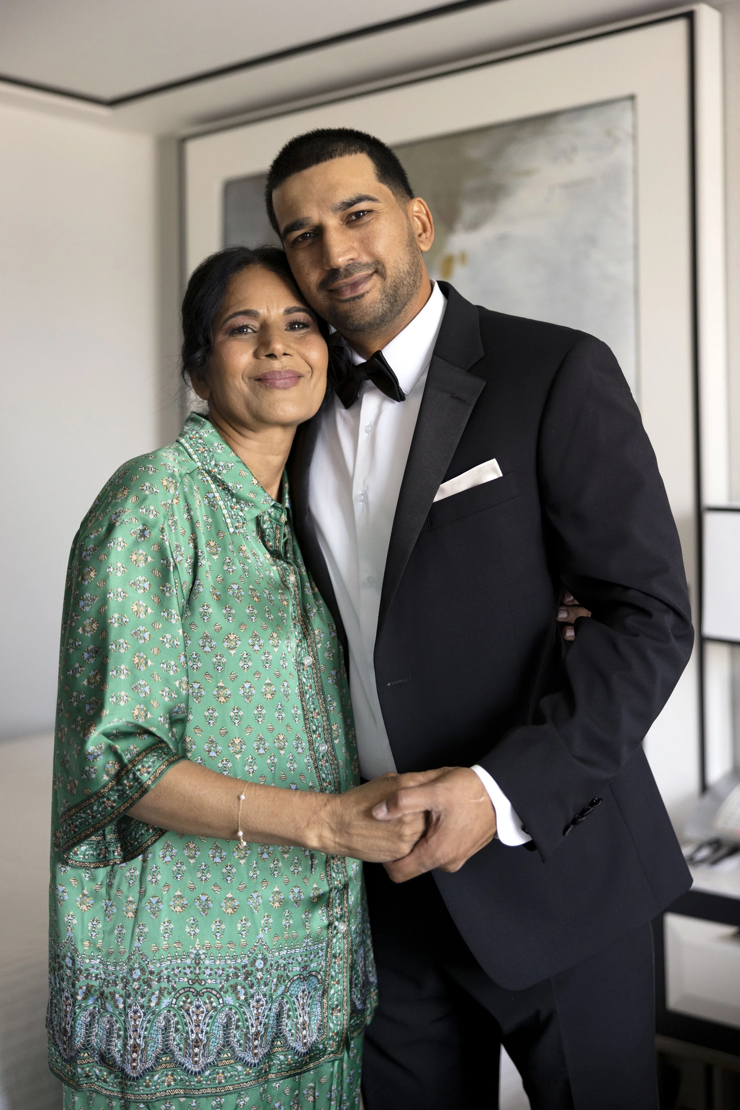 Saby with her mother in the getting ready suite of the Loews hotel miami beach