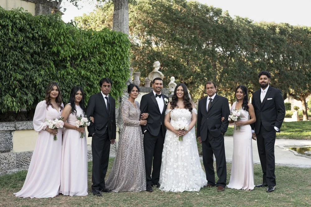 family formals at the vizcaya museum during a wedding day