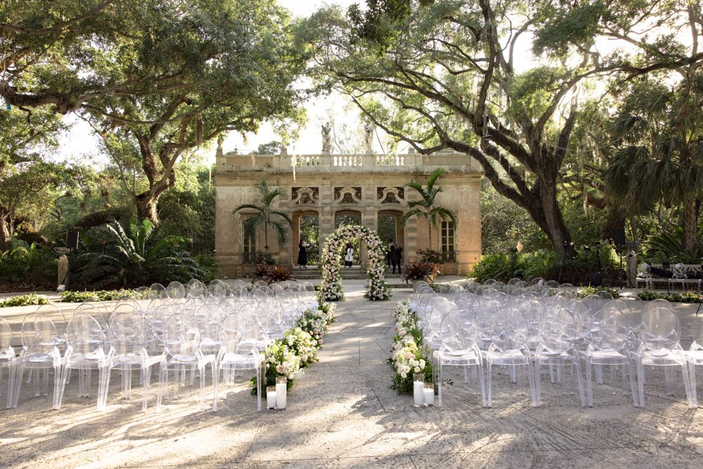 ceremony decor and area at the vizcaya museum and gardens in miami