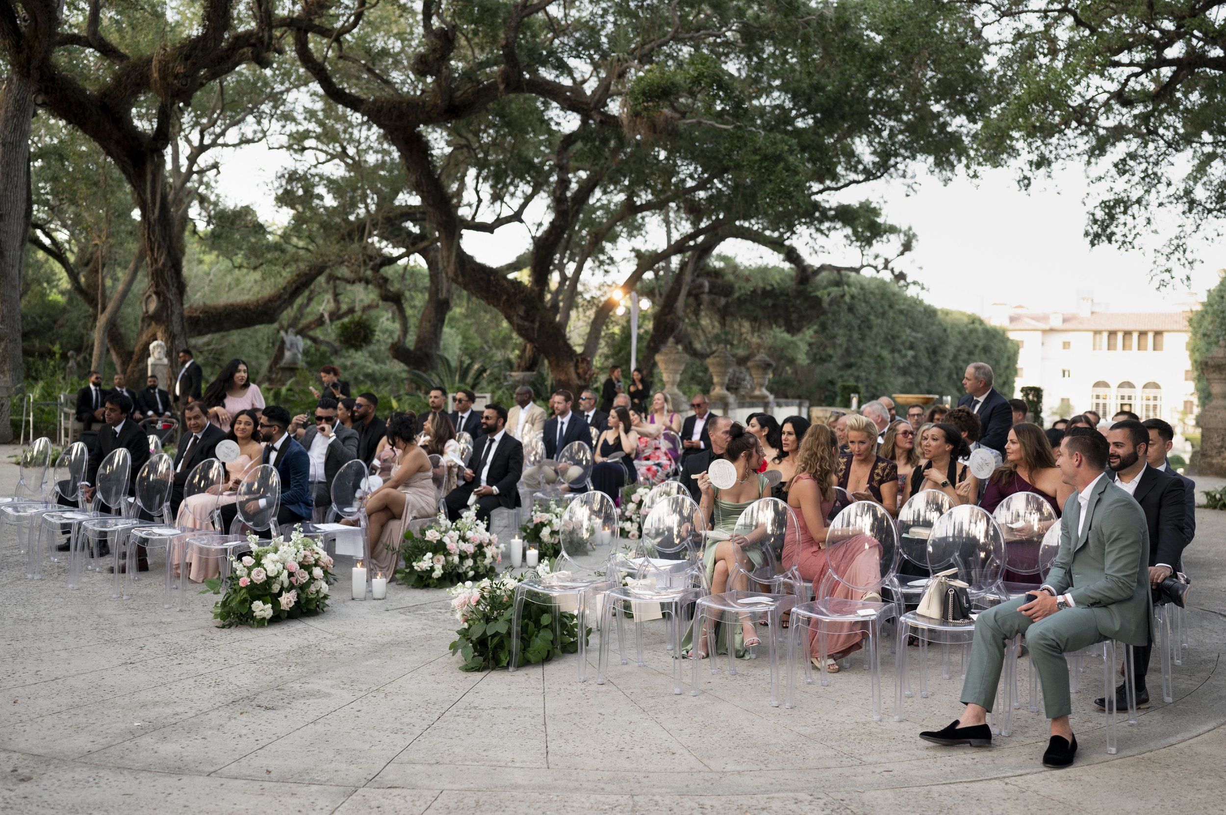 ceremony view of guest waiting for the ceremony to start at Vizcaya museum in Miami