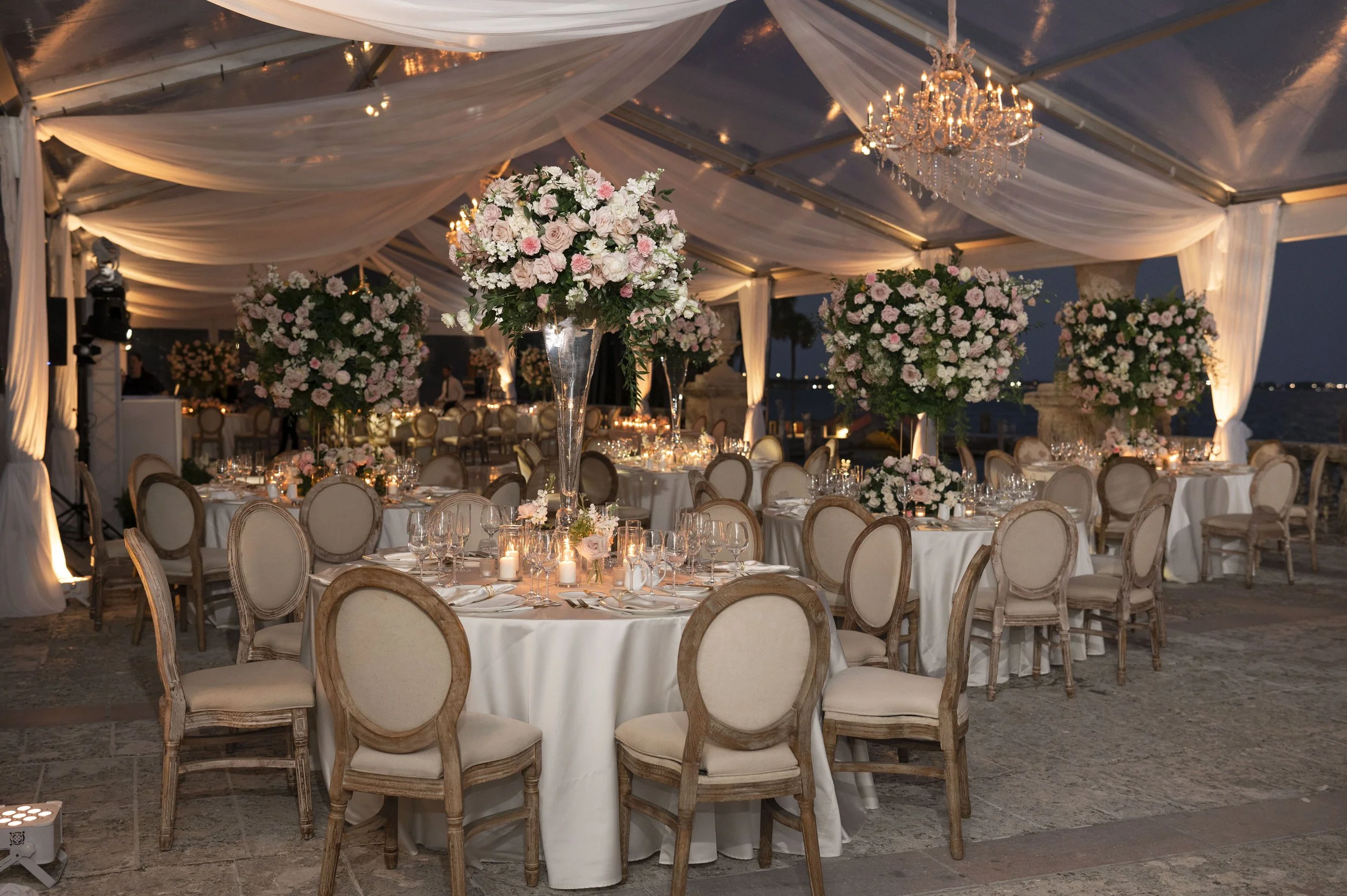 wedding reception detail of a Vizcaya museum and gardens