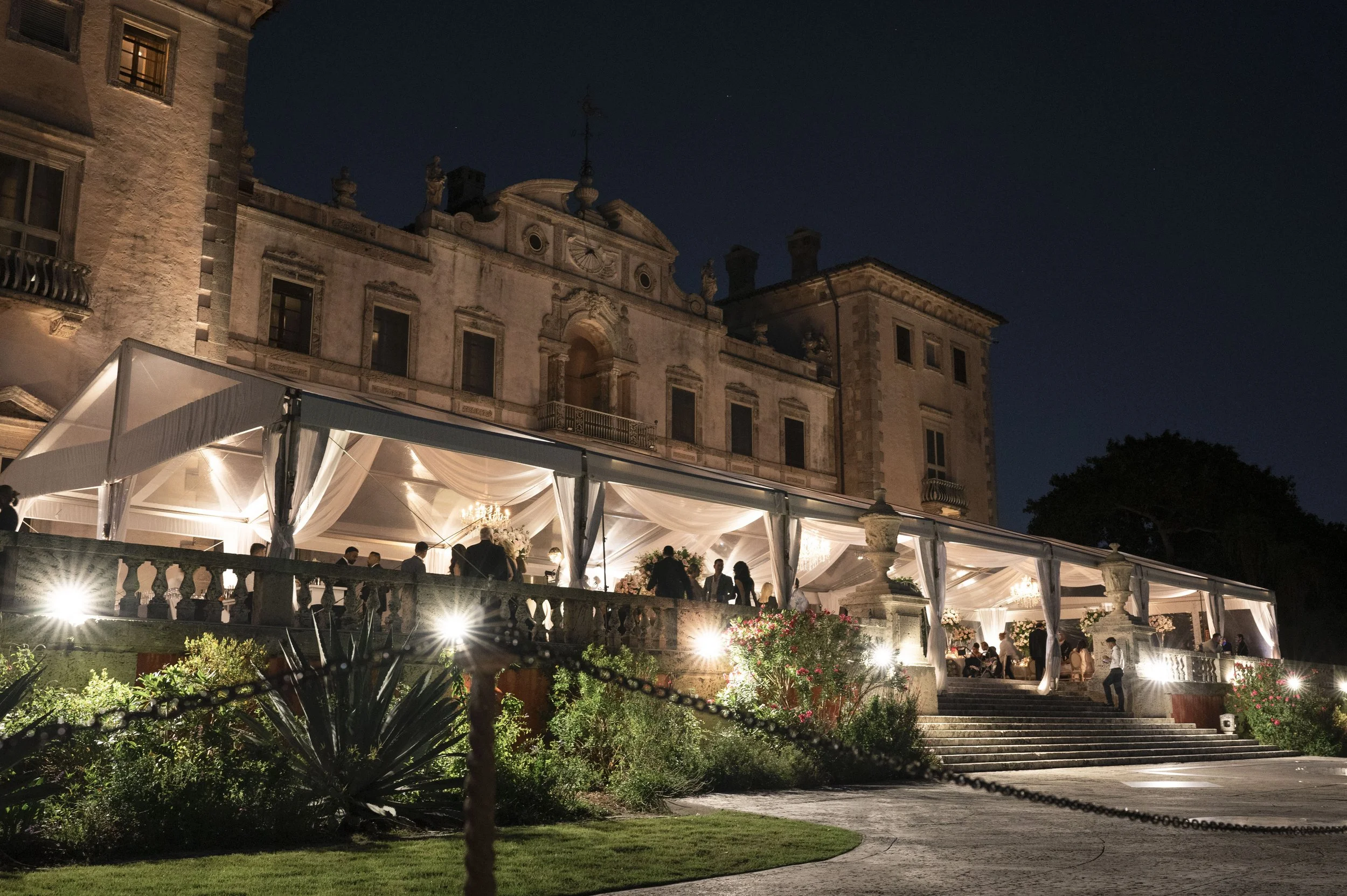 view from the water of the Vizcaya museum and gardens