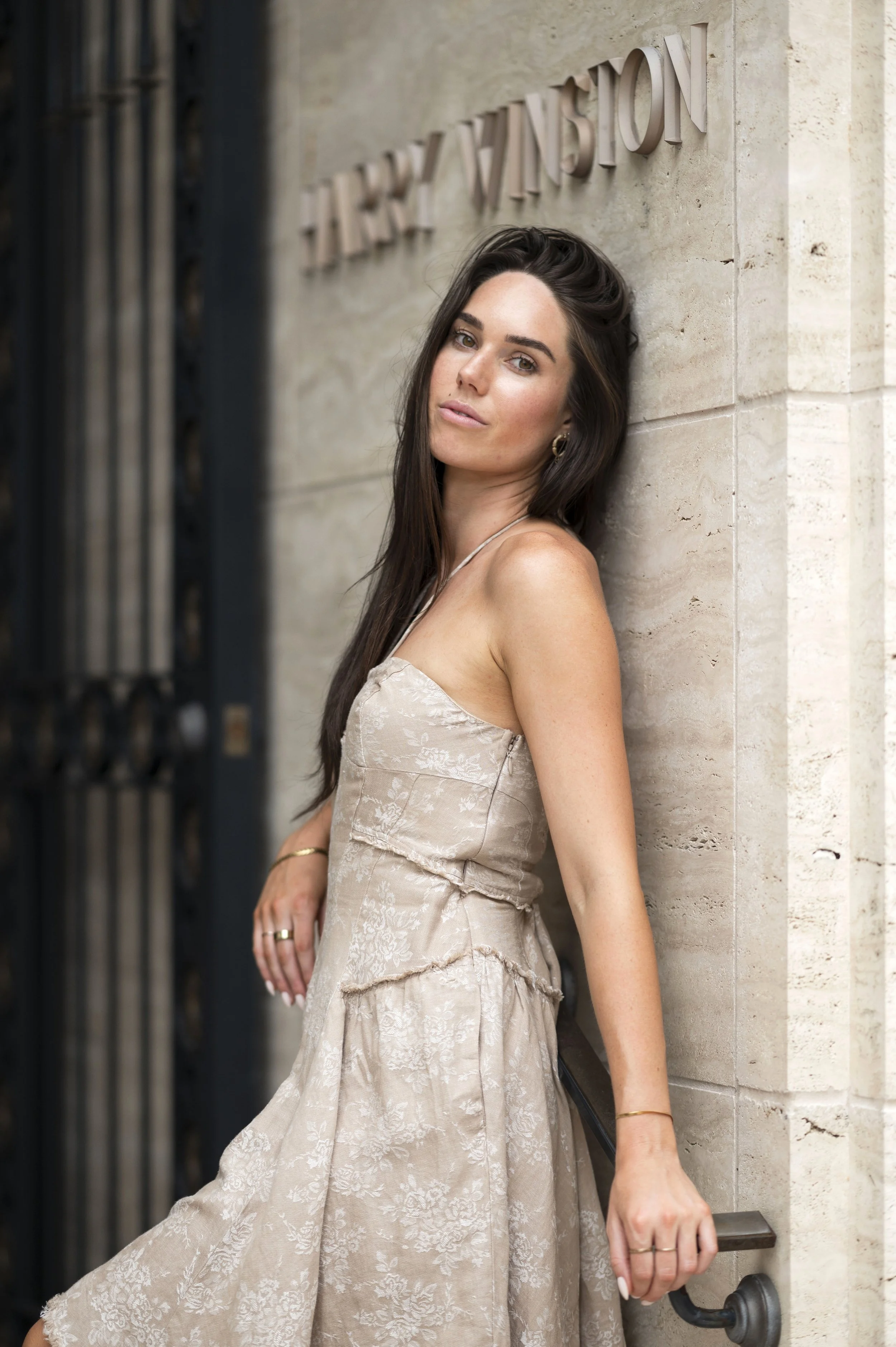 Rachel alone looking at the camera during their miami engagement sesion