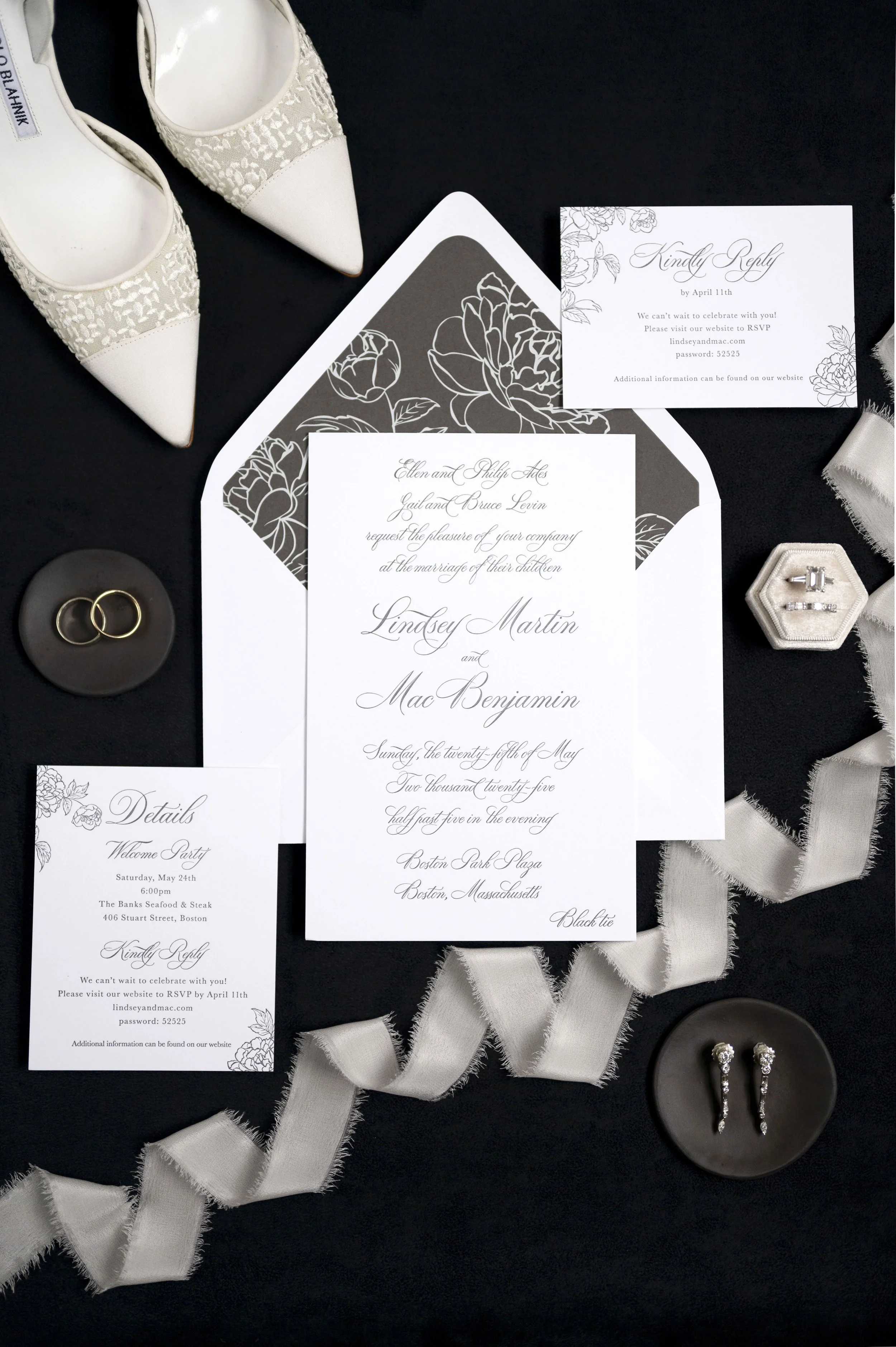 wedding invitation flatlay