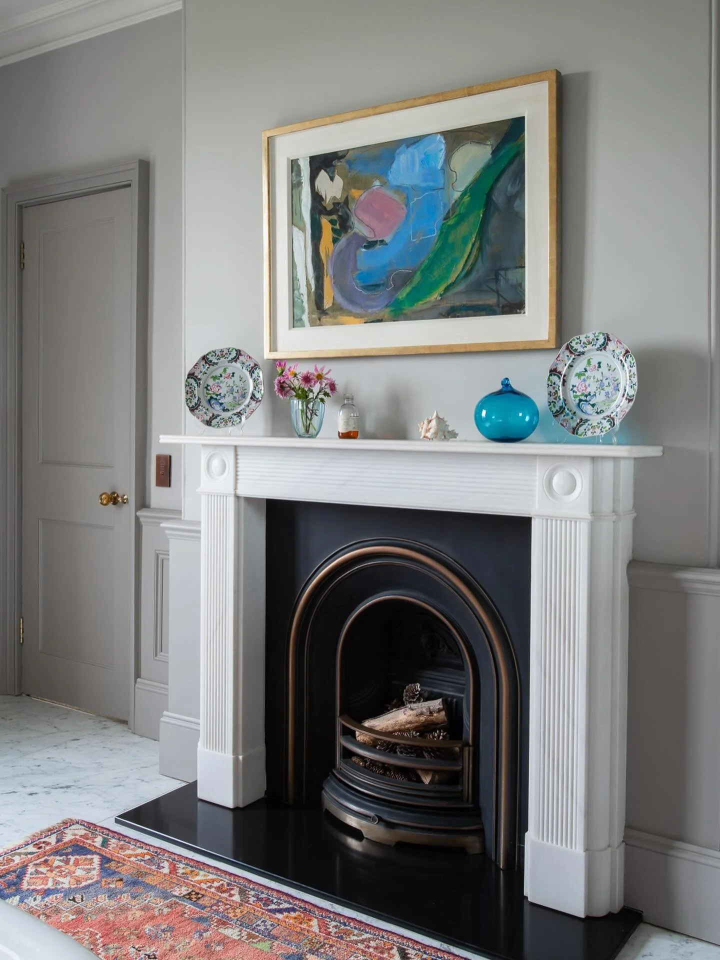 Fire and water. There&rsquo;s something special about a bathroom with a fireplace. The perfect excuse to decorate it as comfortably as any other room. An image from one of our country house projects. 📸 @marknicholson.photographer #bathroomdesıgn #co