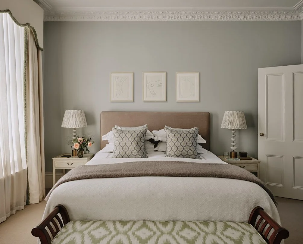 Urban tranquility.  The master bedroom from one of our London projects. The clients wanted window treatments which shut out all the light, and a peaceful vibe. #londonhouses #bedroomdecor #designinspiration #bedroomdesign #interiorsaddict