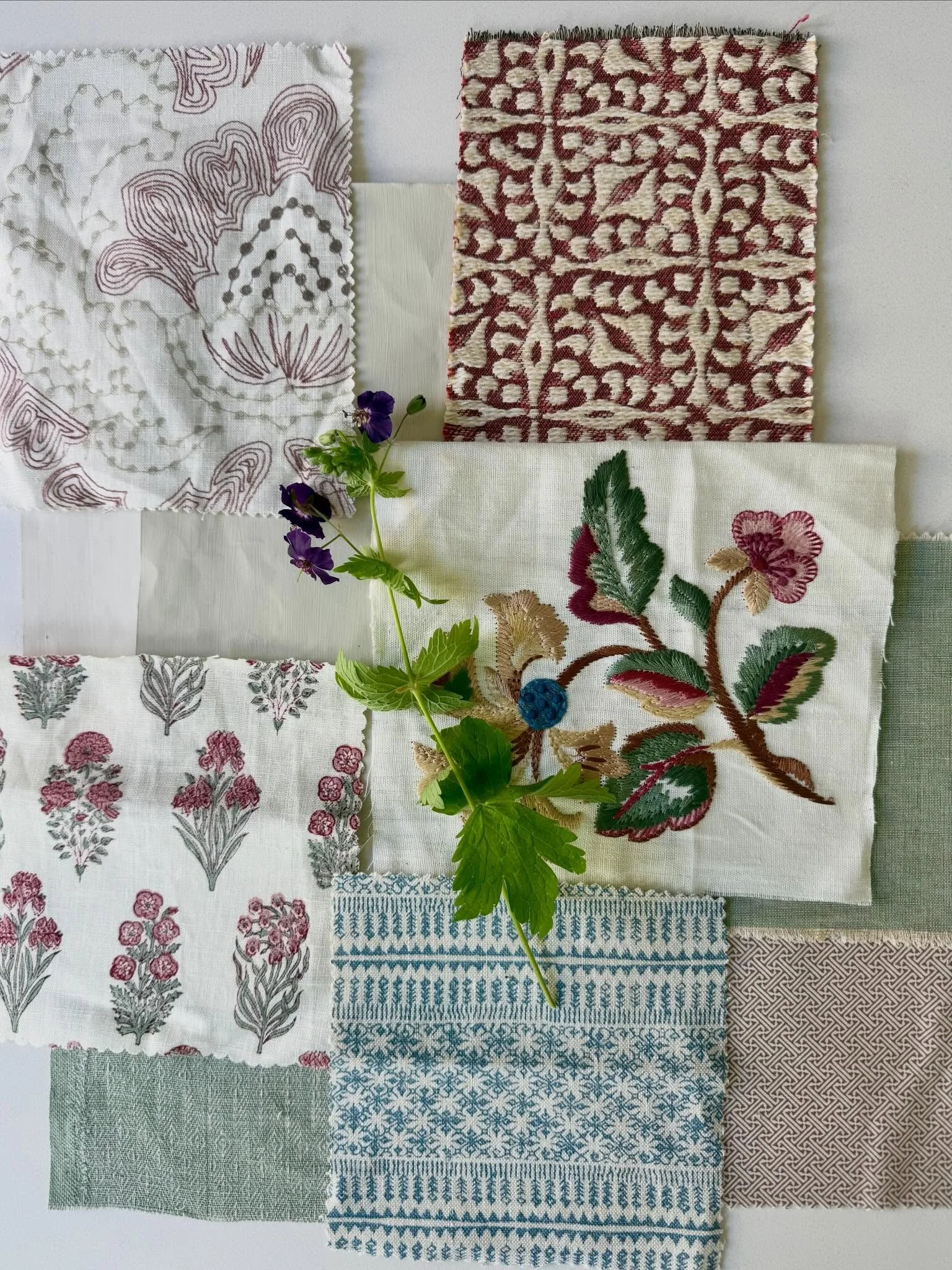 Bedroom scheming. The master bedroom fabrics for our Arts &amp; Crafts Dorset farmhouse project. #interiordesign #countryhousestyle #farmhousechic #patternandprint #howwedwell