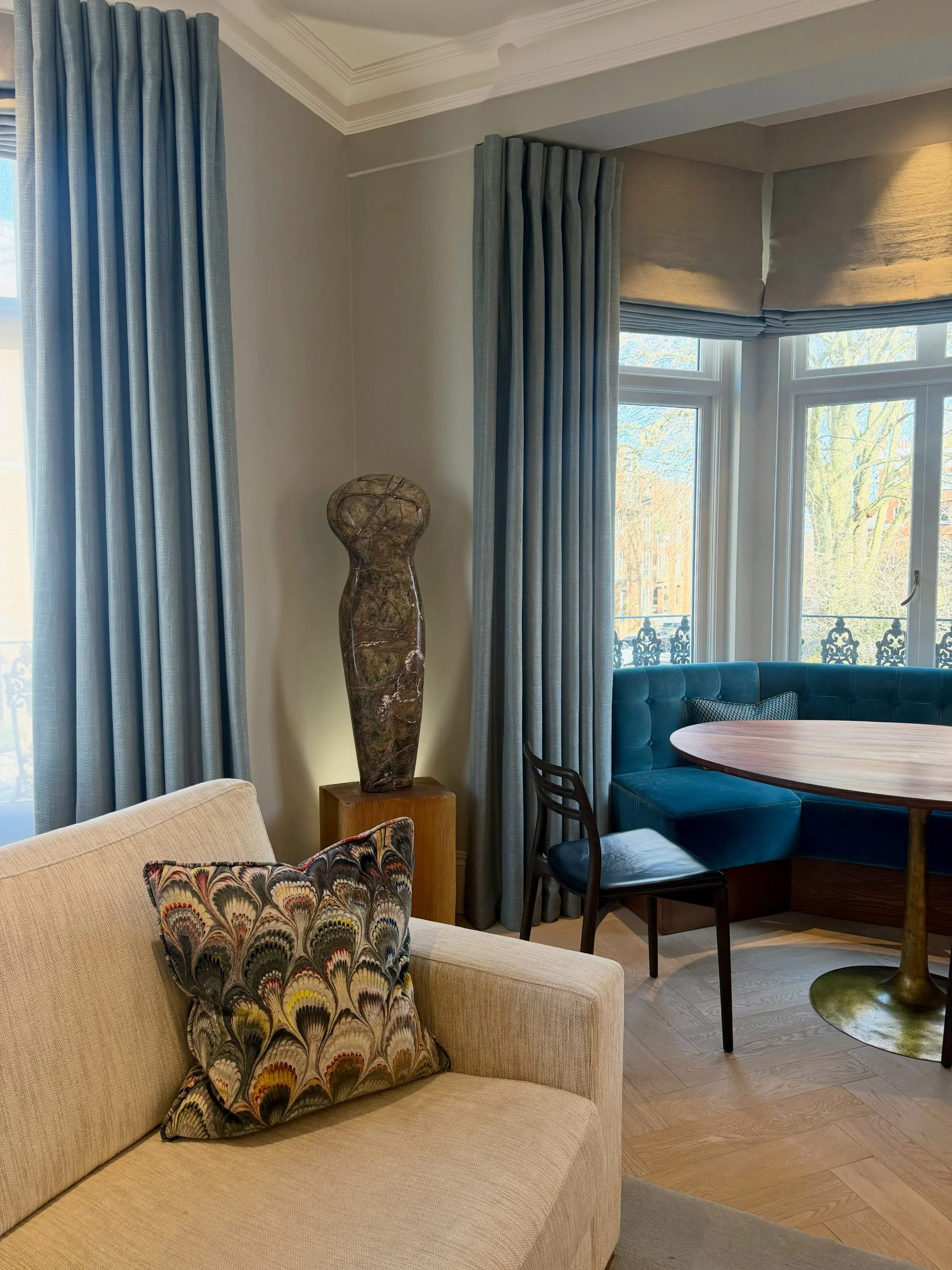 Work in progress shot of our Chelsea garden square project with a work by @paulvanstonesculpture looking very at home. #interiordesign #londonliving #decoratingwithart #howwedwell #luxuryliving