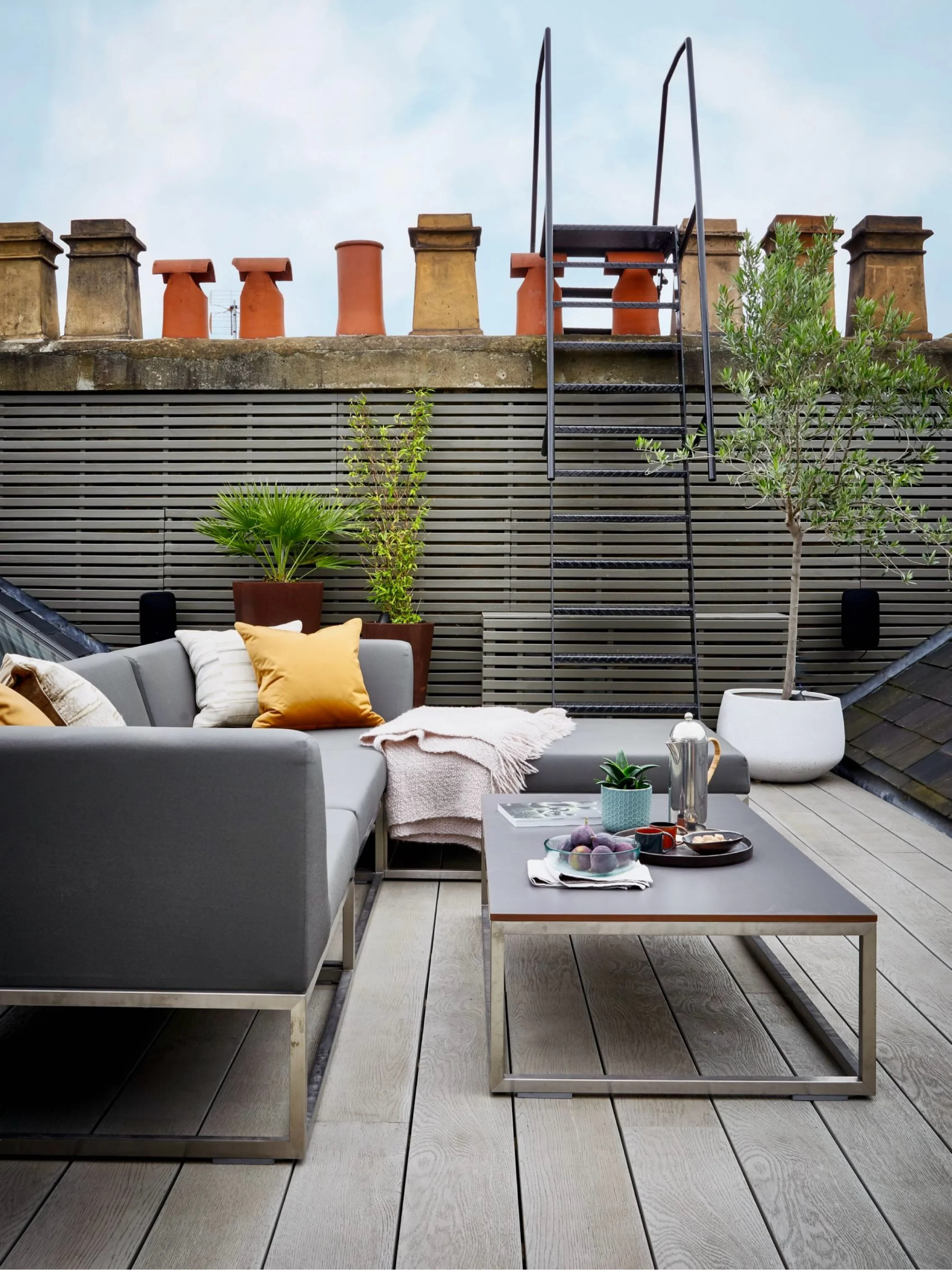 Up amongst the chimney pots. The roof terrace from a previous South Kensington penthouse project. #londonstyle #roofterrace #designideas #londonliving #penthouse