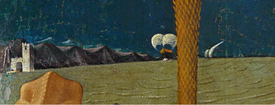 Fortified villages in gray and white and unfurled sails.