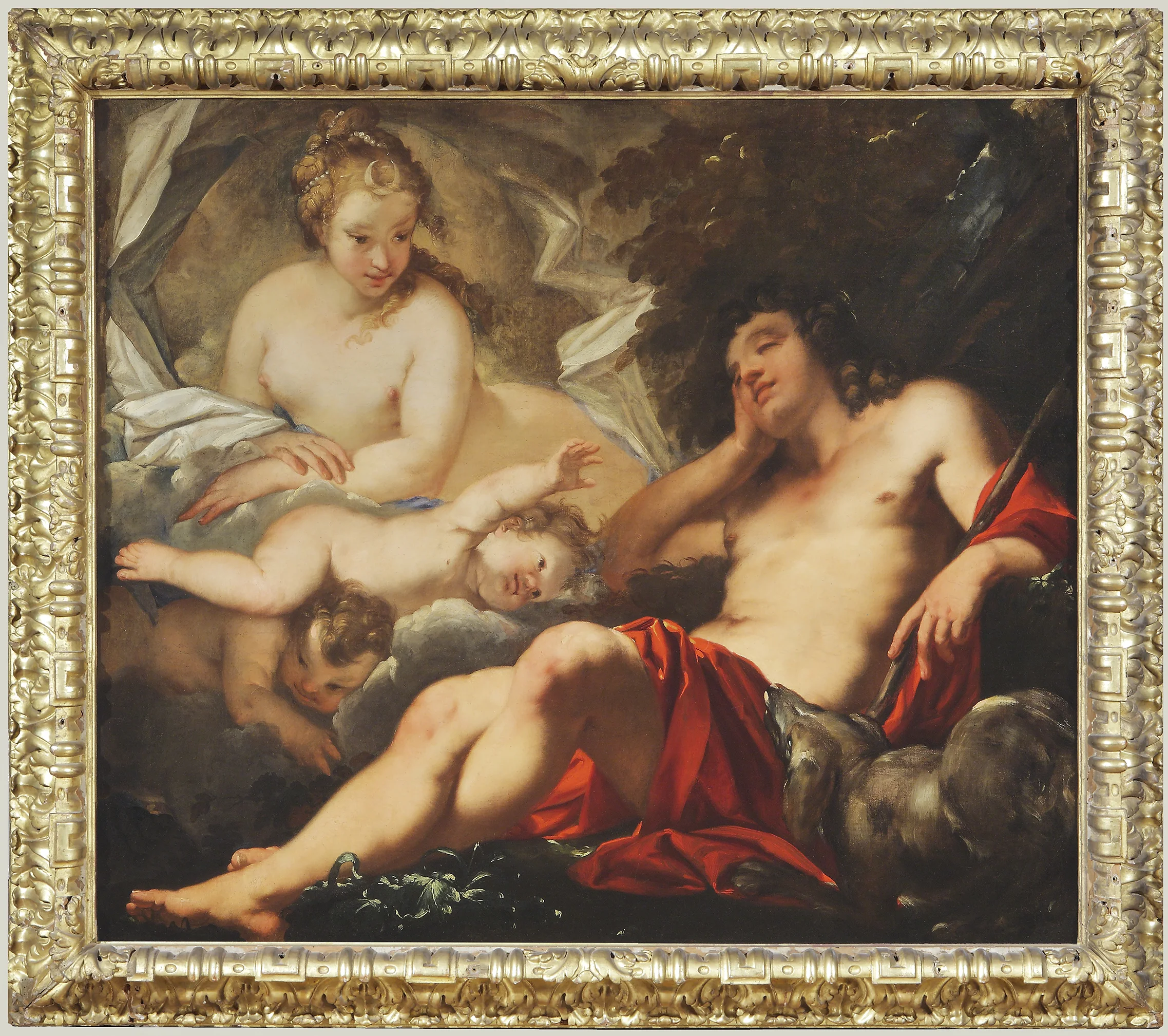 ANTONIO BELLUCCI (Venice 1654- Soligo 1726) Diana and the Sleeping Endymion 39 3/4 x 52 inches (101 x 132 cm.)