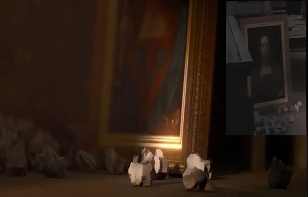 Salvator Mundi appears in Assassins Creed Embers , an animated short part of the new release of the video game Assassins Creed (with thanks for the reference and capture to Hasan Niyazi of Three Pipe Problem ).