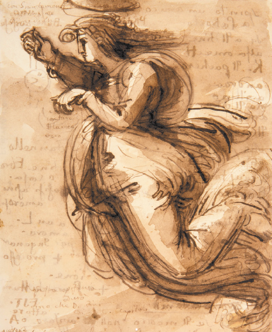 Fig. 1. Fortunato Duranti, Saint in Flight , pen, ink, and wash on paper, 9 4/5 x 7 ½ inches (25 x 19 cm), Fermo, Biblioteca Comunale, inv. 1504.