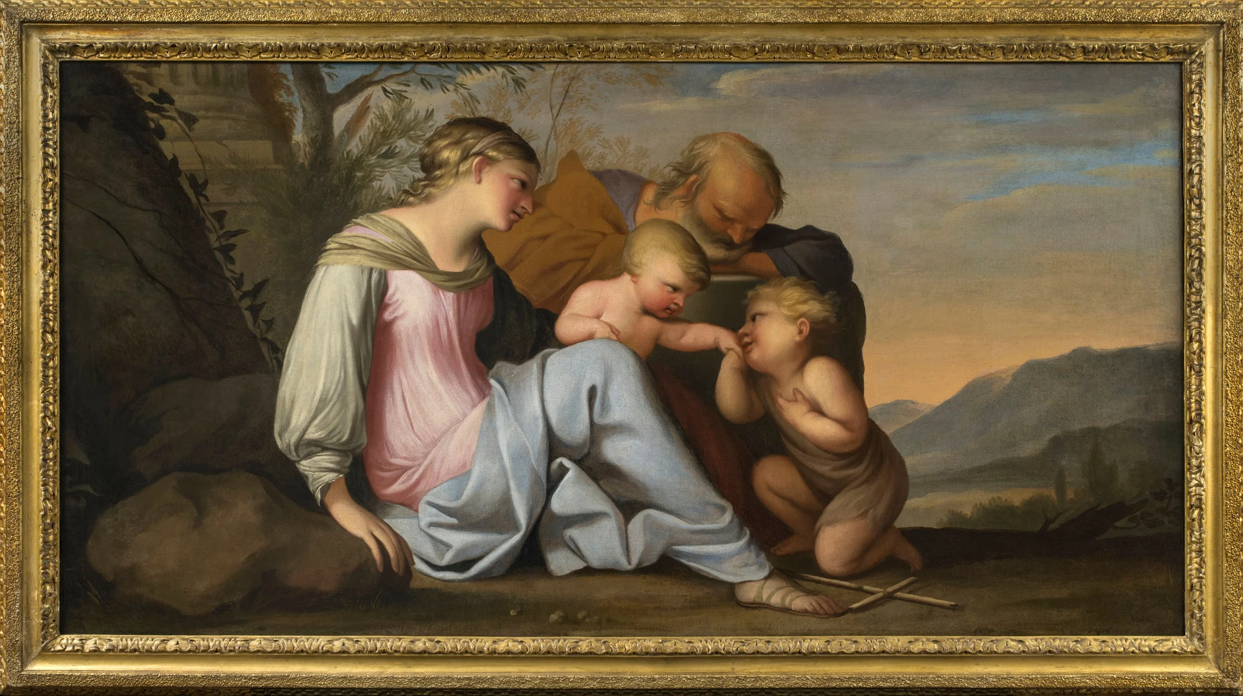 WORKSHOP OF BONIFAZIO (OR BONIFACIO) DE’ PITATI, called BONIFAZIO VERONESE (Verona 1487 – 1553 Venice), possibly AnTONIO PALMA (Venice, ca. 1510-1575) Joseph and Potiphar’s Wife Oil on canvas 10 ½ x 35 inches (26.7 x 88.9 cm)