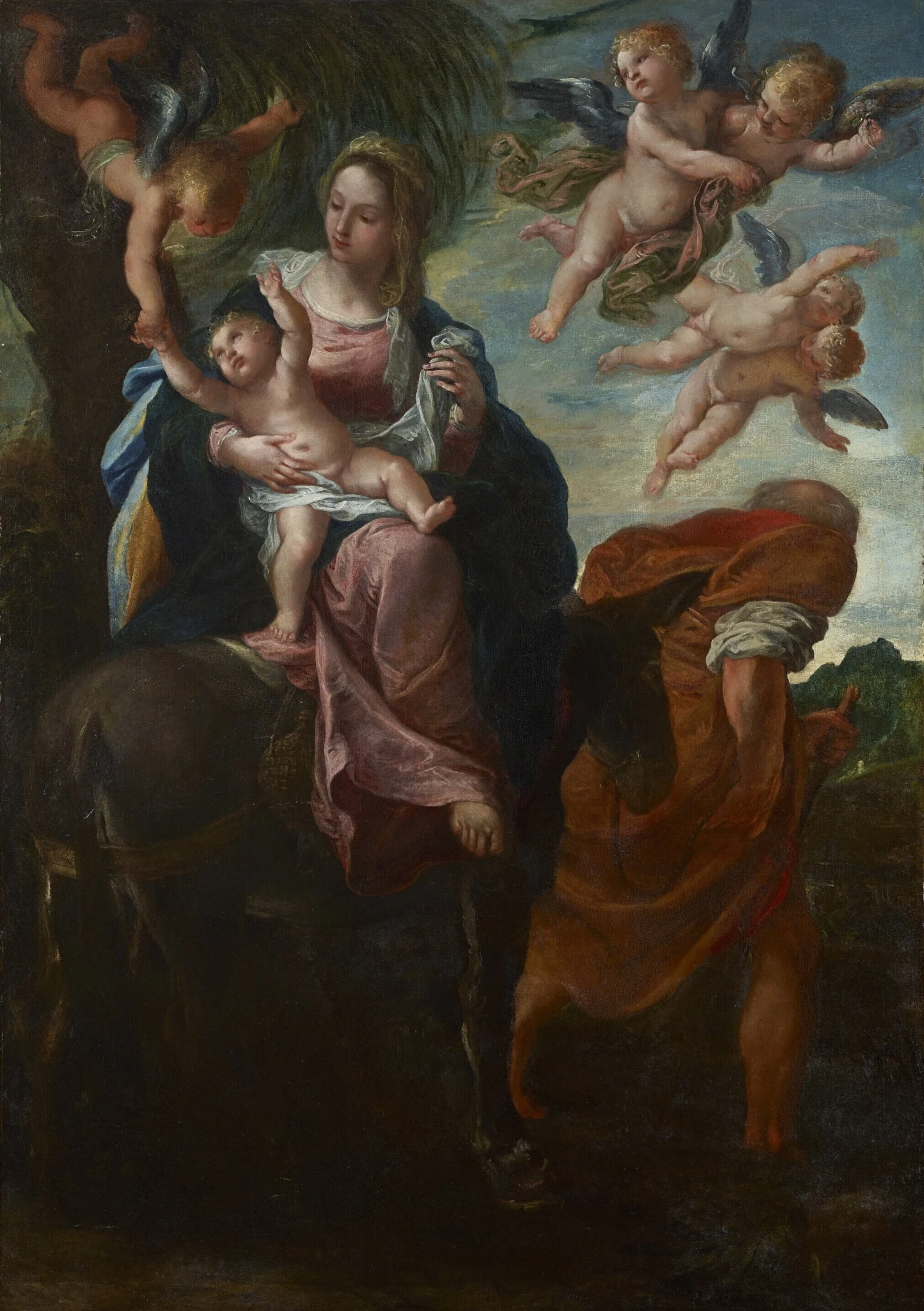 The holy family surrounded by putti.