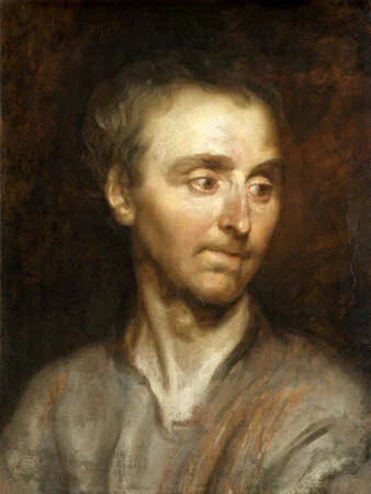 Man in plain tunic with an unstable gesture.