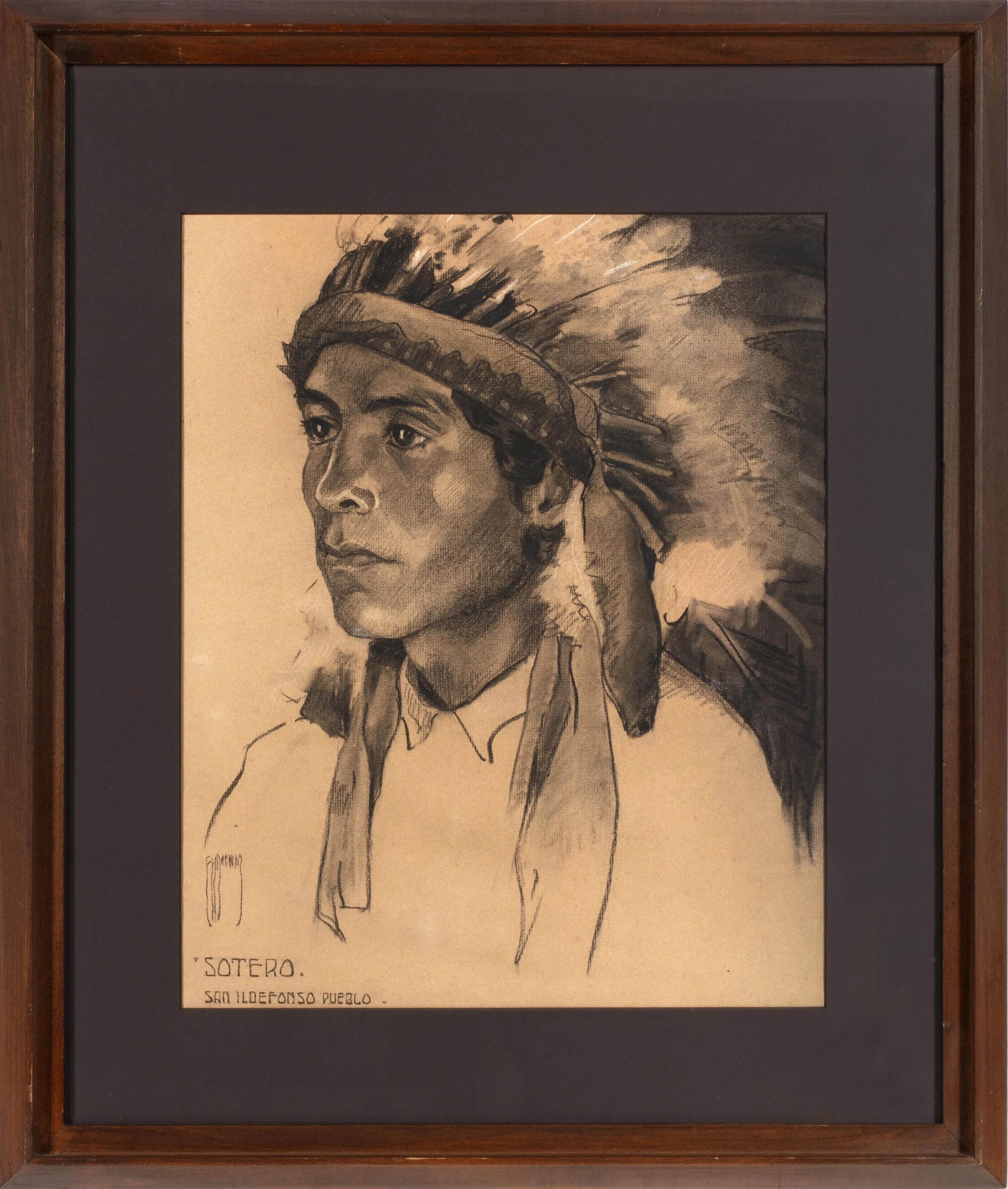 Portrait of a man with large, feathered headdress