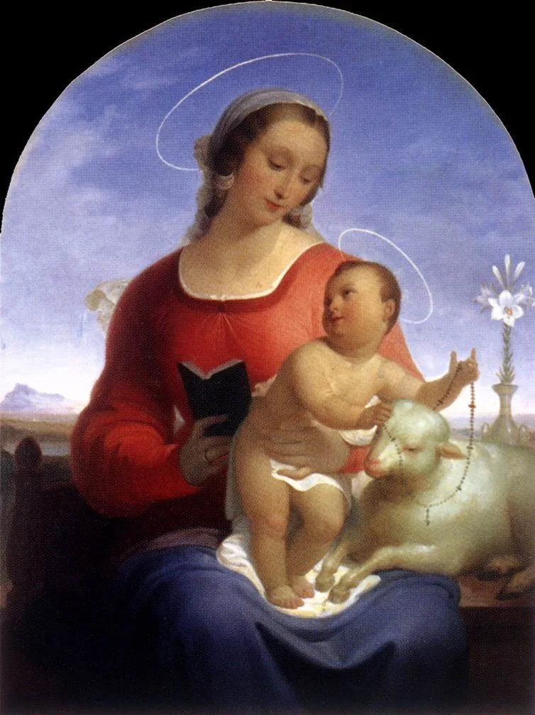 Virgin with a child on her lap. He looks to the left, she towards the right and downwards.