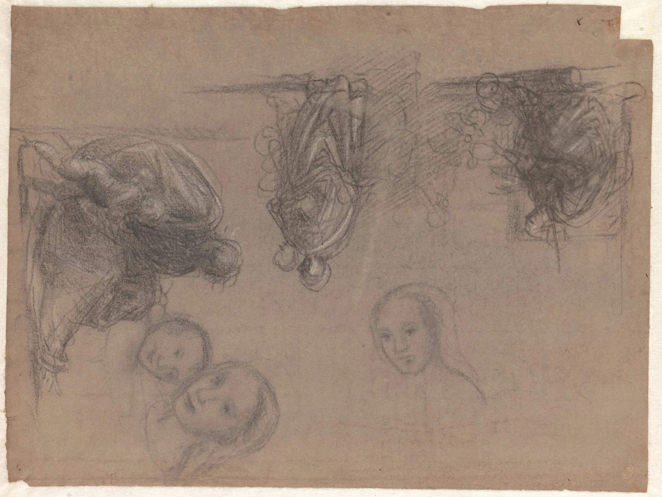 Studies of figures with draperies and heads of Mary and Christ