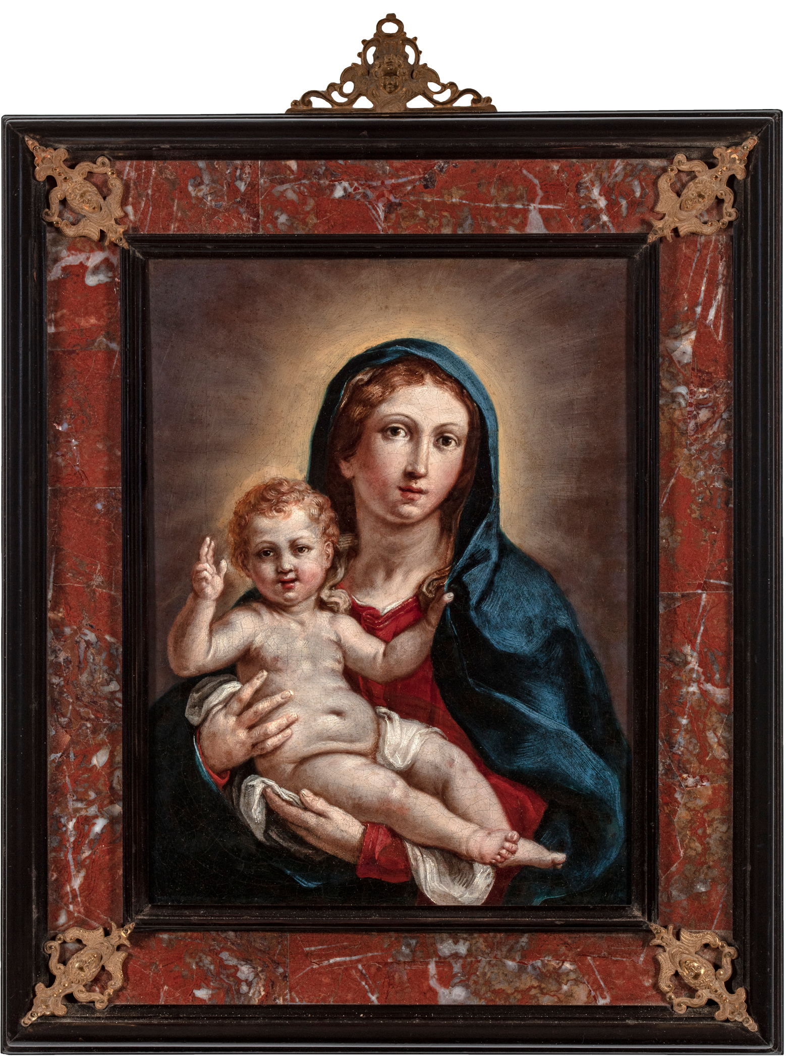 Madonna and Child with a resplendent halo behind them.