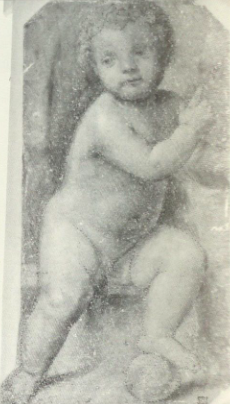 Nude figure with one foot resting on a ball.