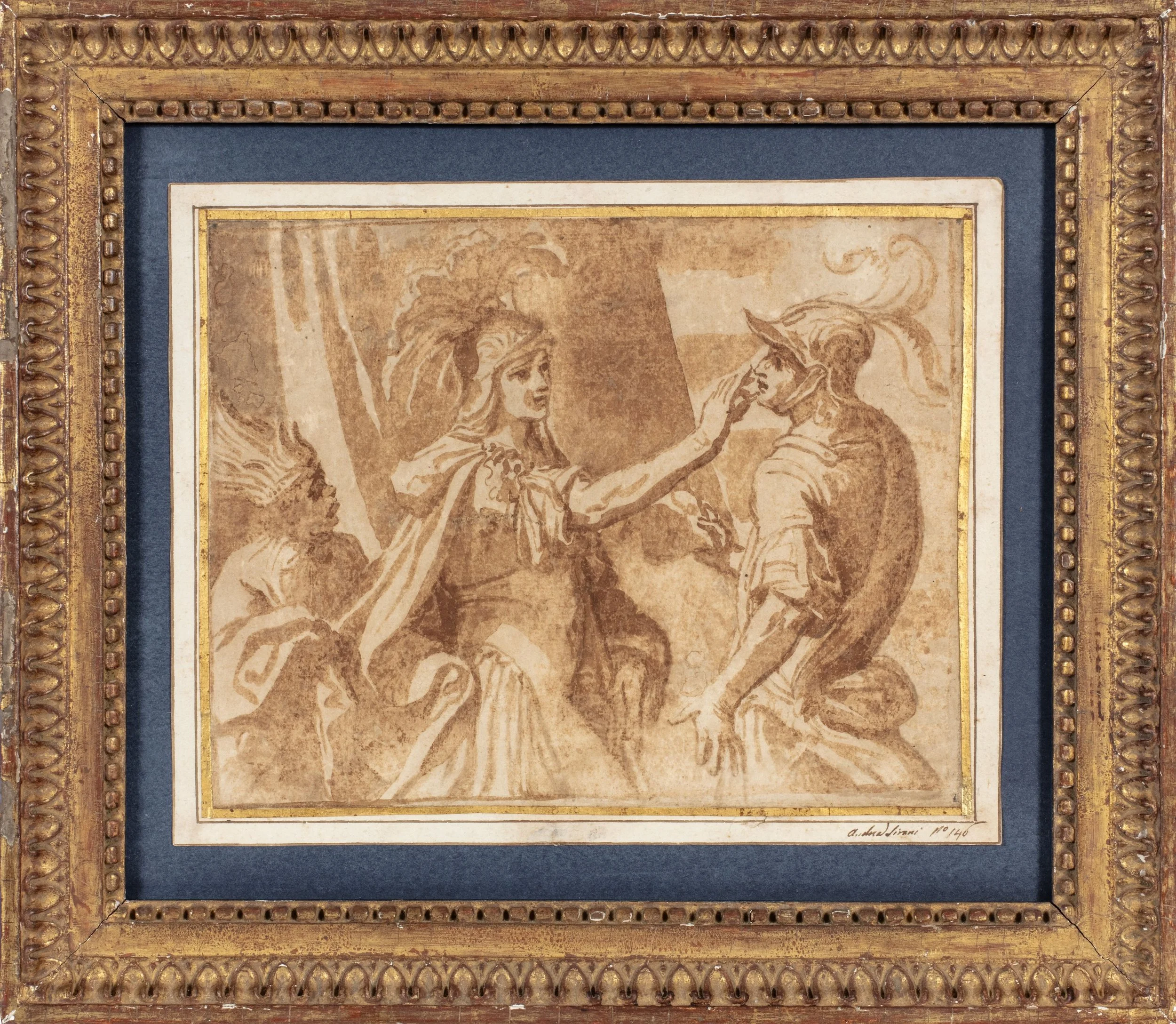 An armored man pressing a ring onto the lip of another armored man