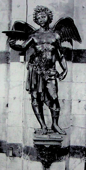 Bronze statue of an angel holding a candle in right hand