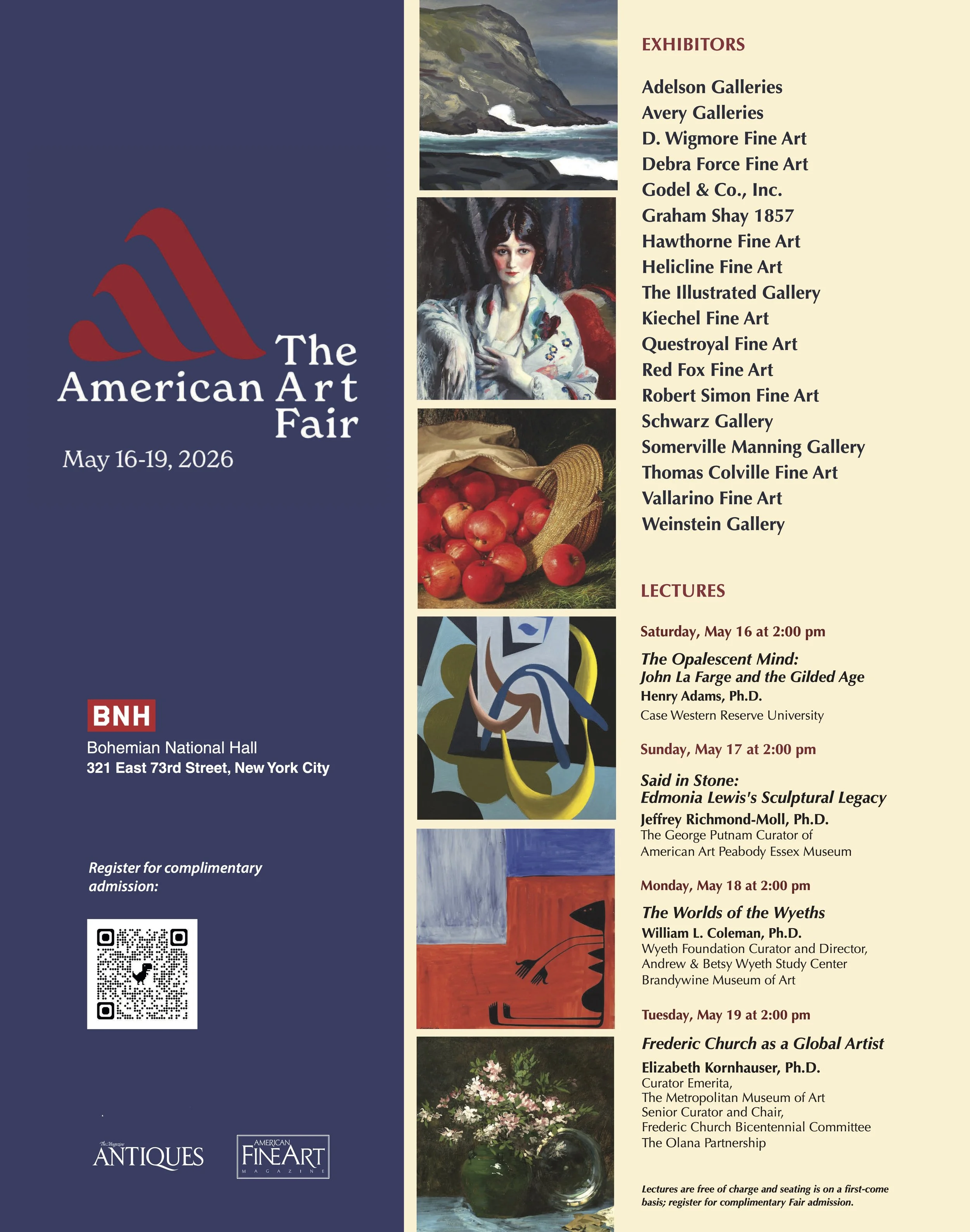 Brochure front page with list of art fair exhibitors and lecture titles.