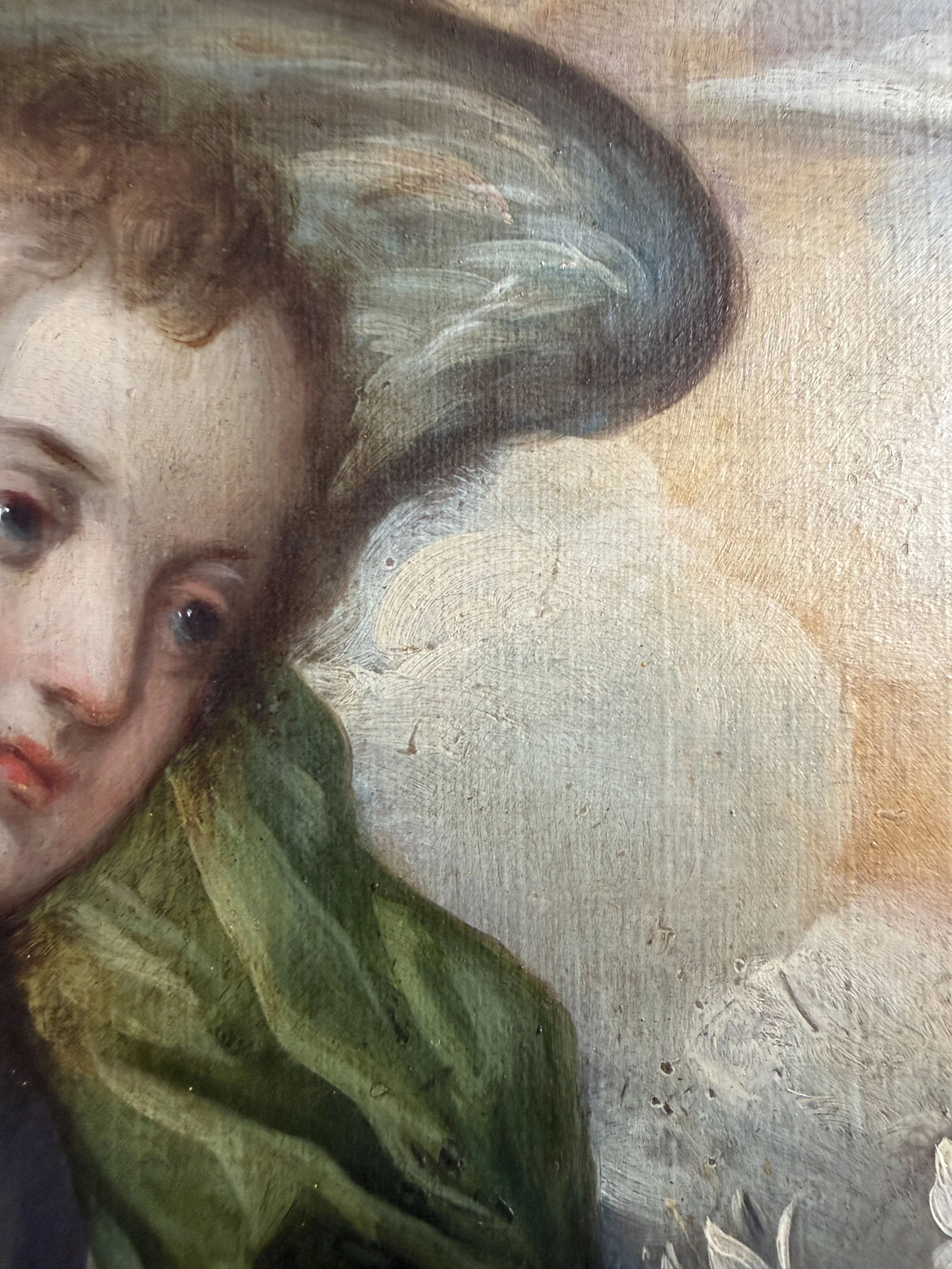 Close-up detail of angel figure showing brushwork