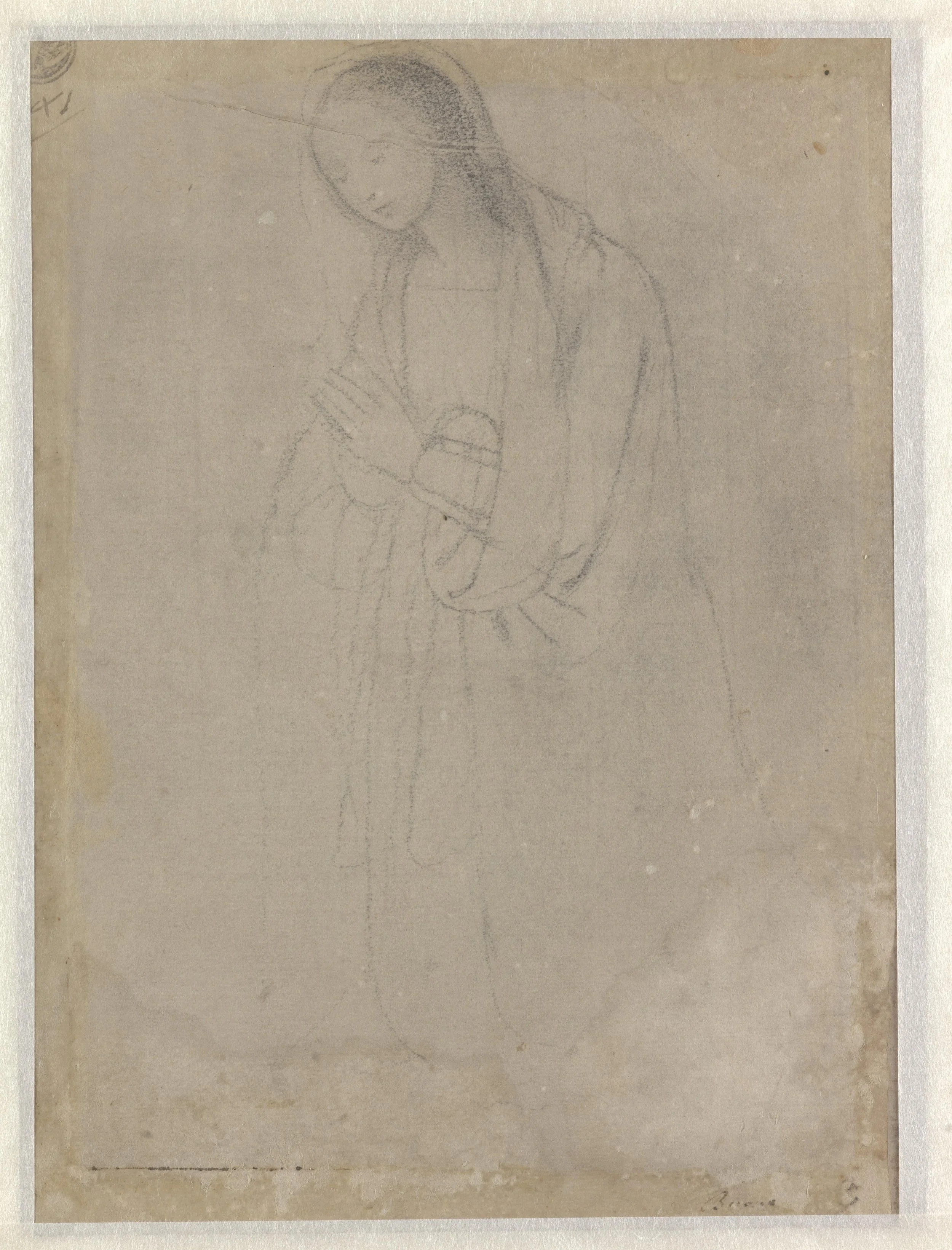 Drawing of Virgin standing in prayer with hands clasped