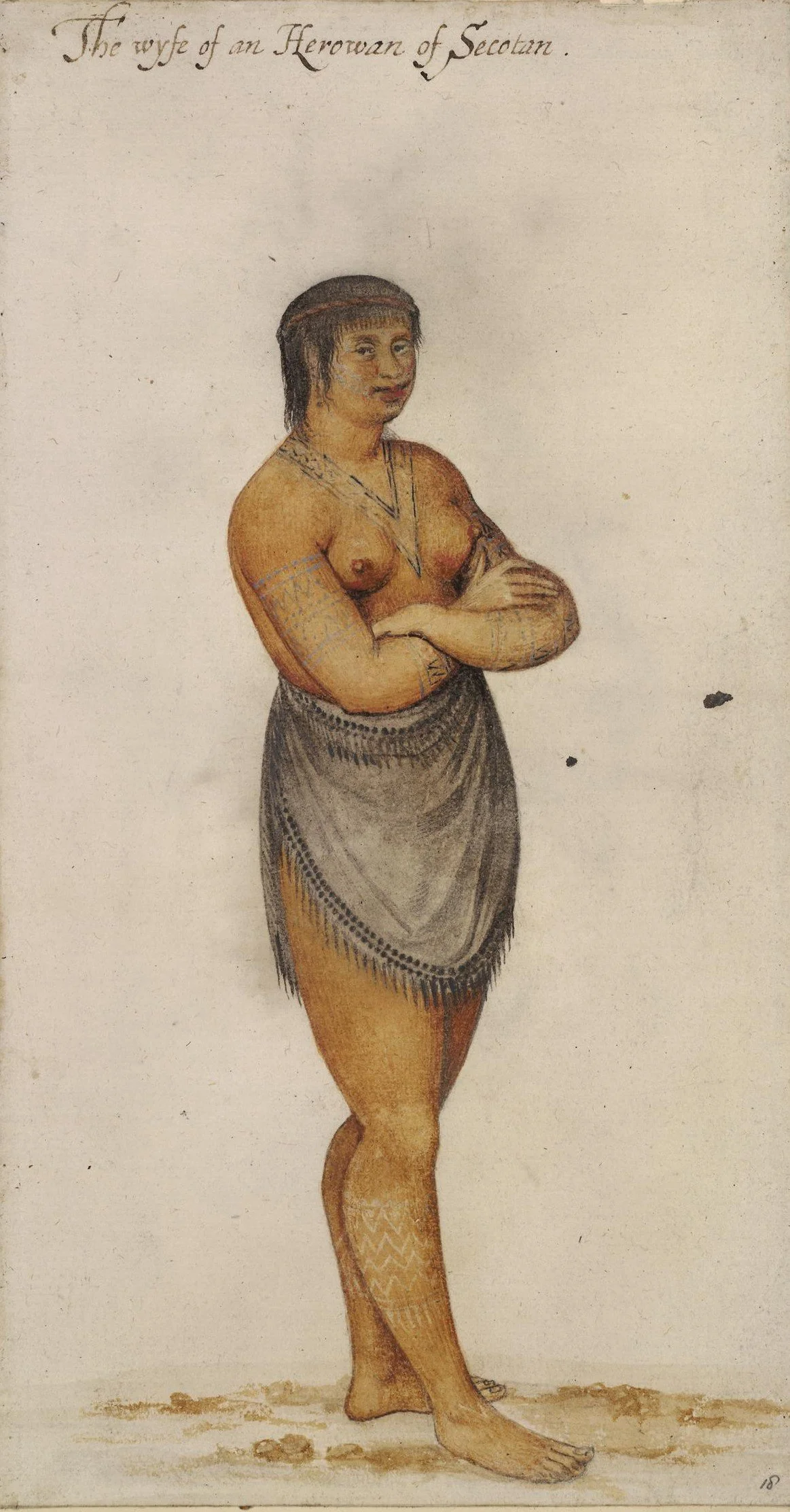 Colored image of a half naked female villager