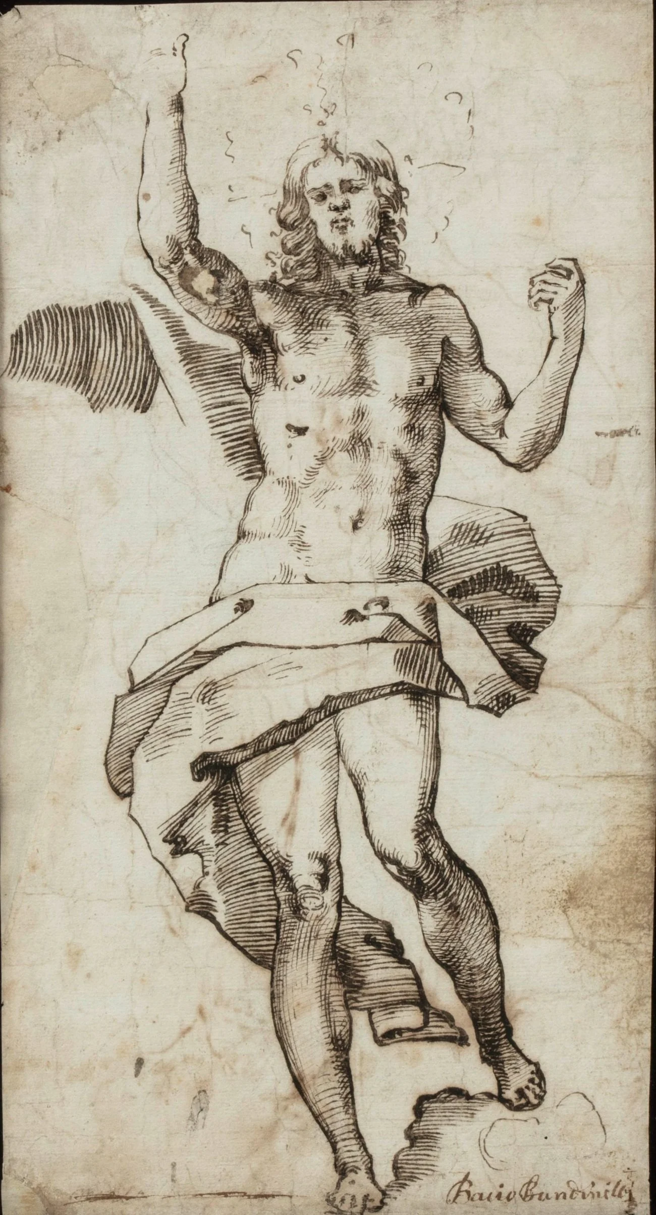 Standing figure of a man with a shroud around his waist.