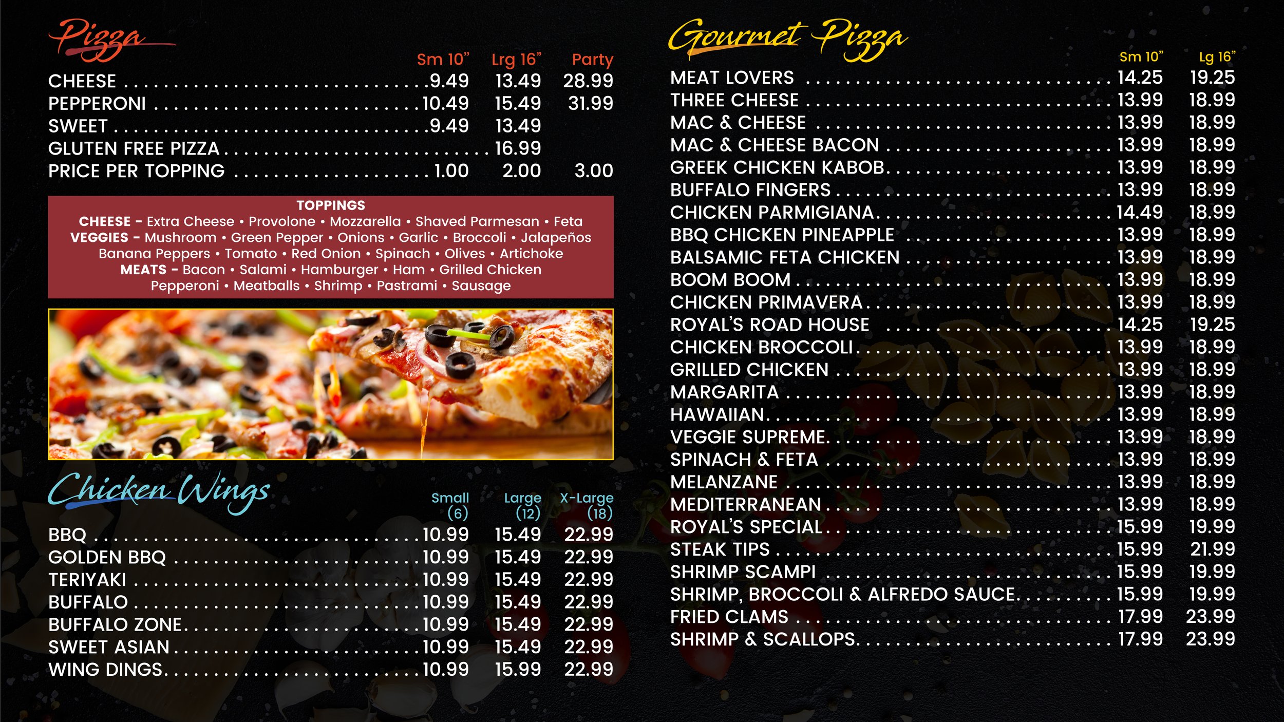 Pizza and Chicken Wings Menu