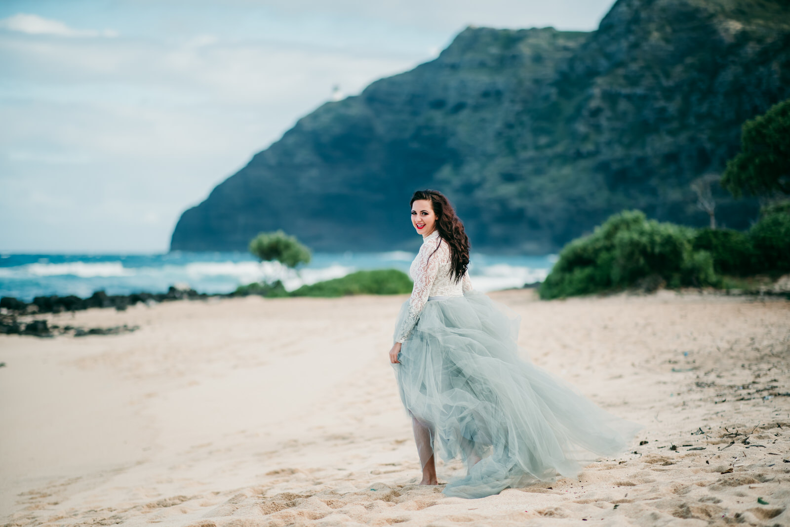 Rylan in puffy skirt on Makapuu Beach Park - Hawaii Family and glamour Photographer - Ketino Photography .jpg