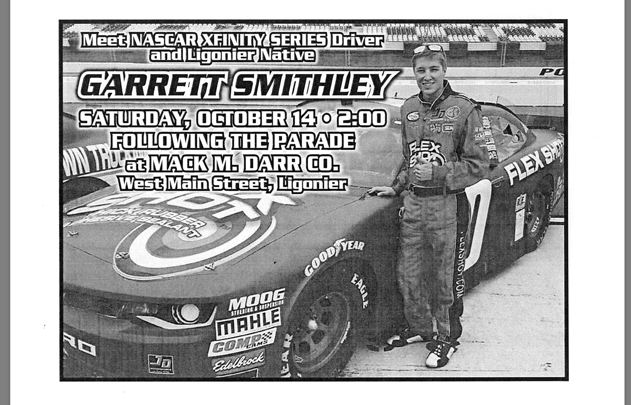 GARRETT SMITHLEY AND THE NO. 0 RACECAR TO BE PART OF THE FORT LIGONIER DAYS PARADE