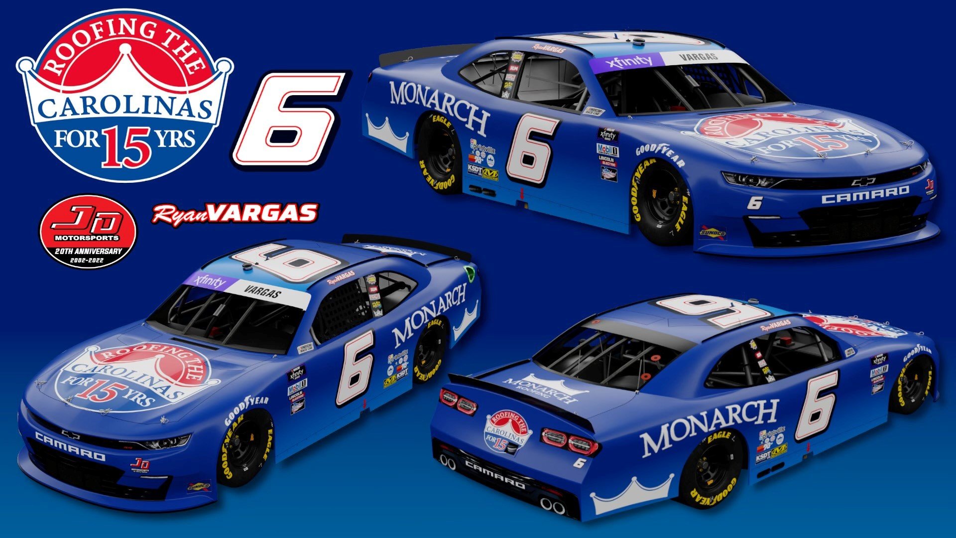 MONARCH ROOFING RETURNS TO PARTNER WITH RYAN VARGAS & JD MOTORSPORTS FOR DARLINGTON THROWBACK RACE