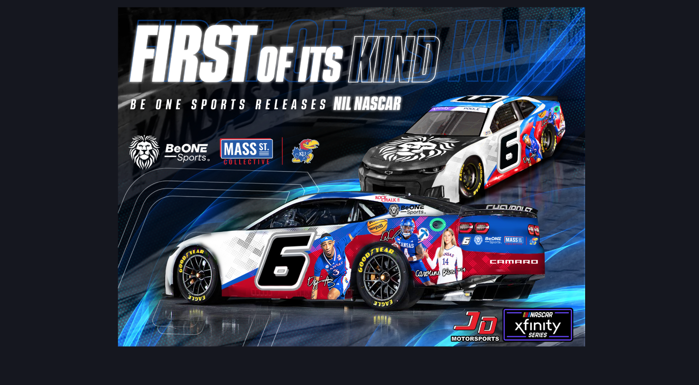 JD Motorsports and Brennan Poole teaming up with BeOne Sports, Mass St. Collective and student-athletes from the Kansas Athletics this weekend at Kansas Speedway